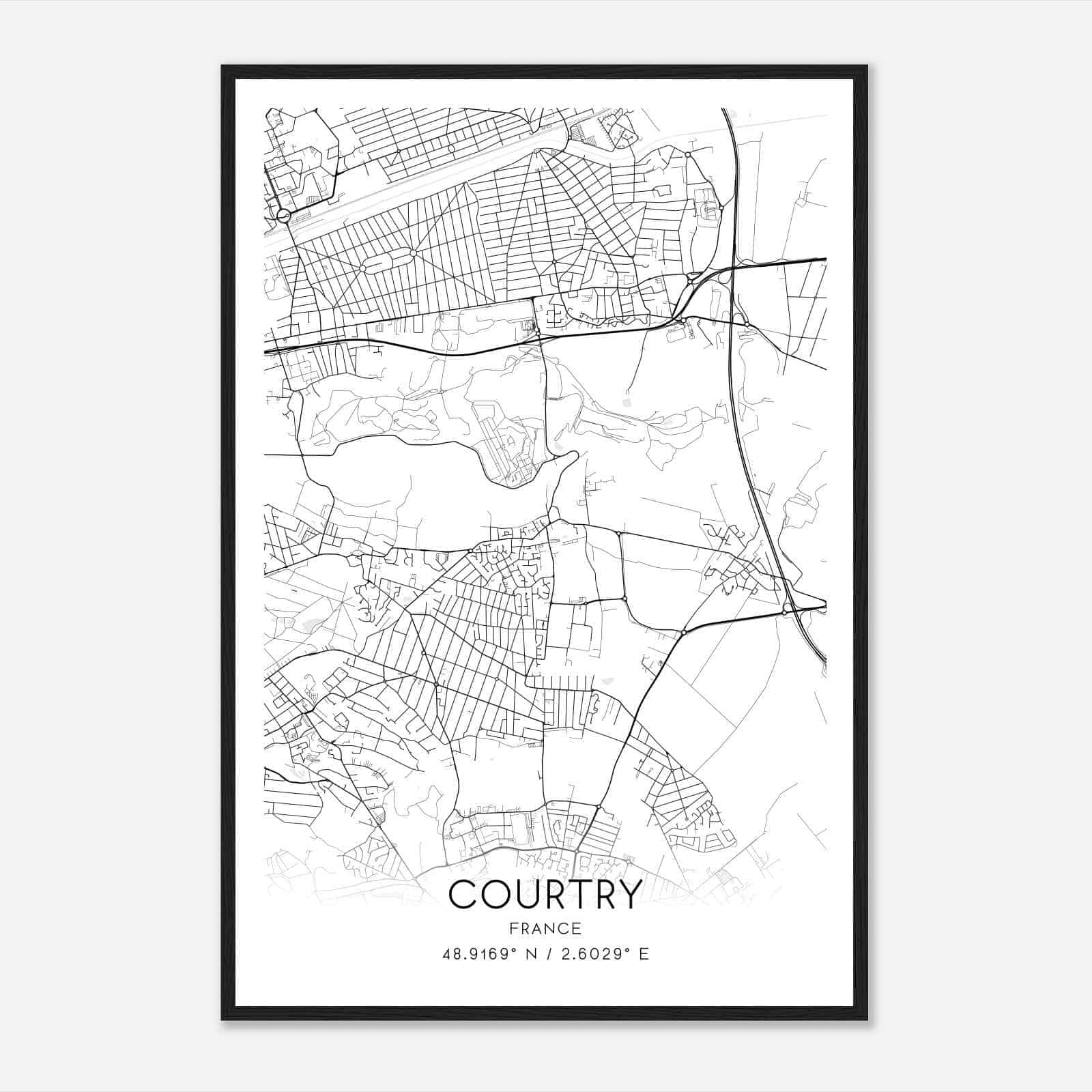 Courtry France Map Poster, Modern Home Decor Wall Art Print