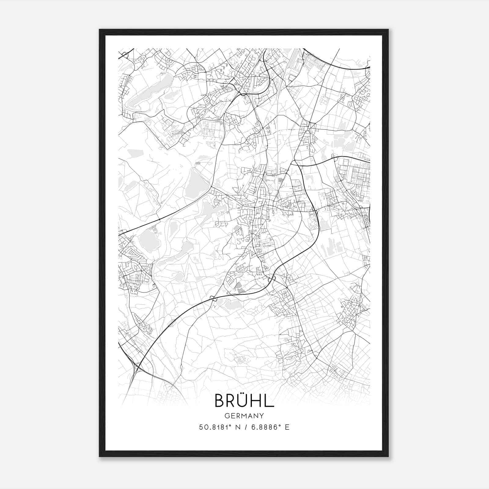 Bruhl Germany Map Poster, Modern Home Decor Wall Art Print