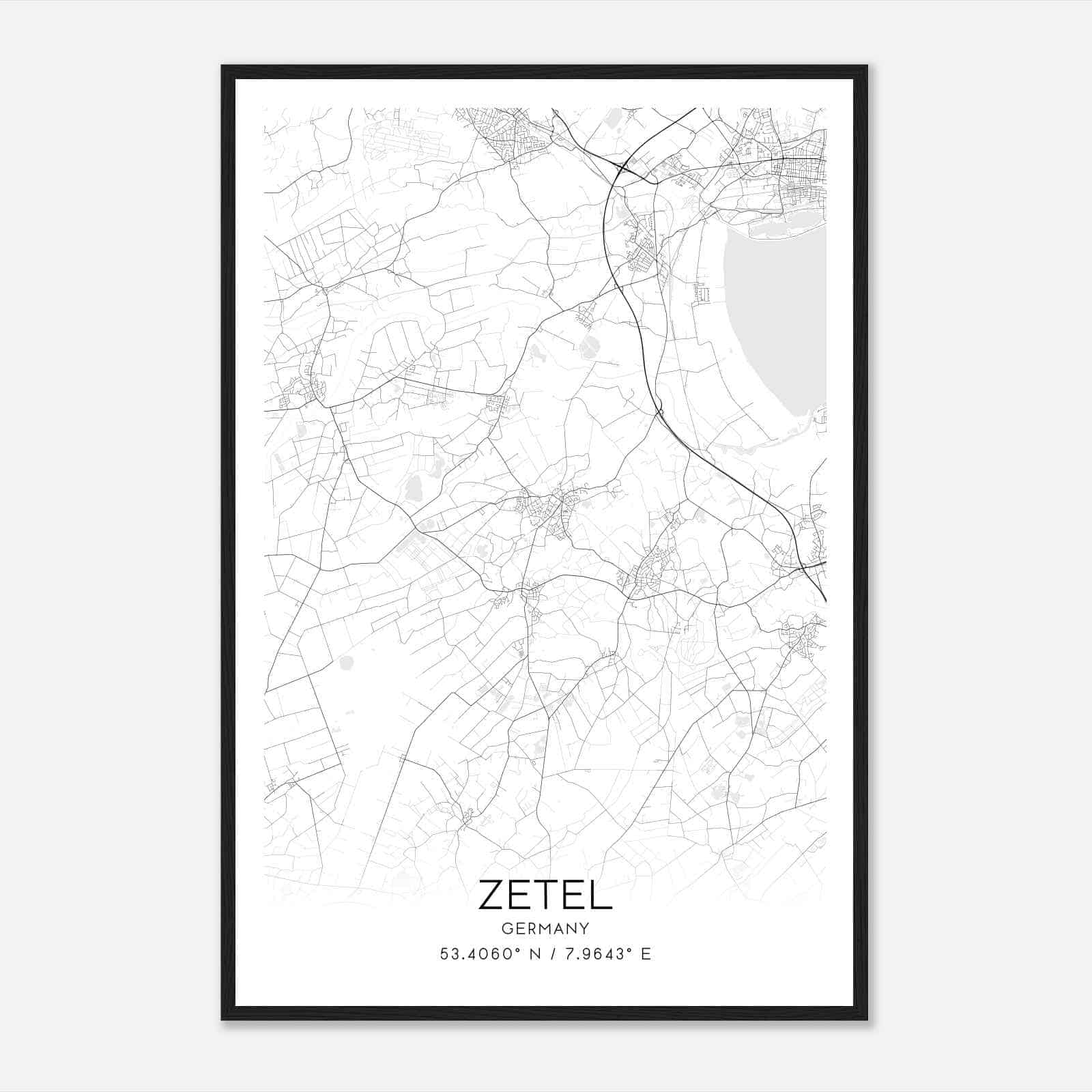 Zetel Germany Map Poster, Modern Home Decor Wall Art Print