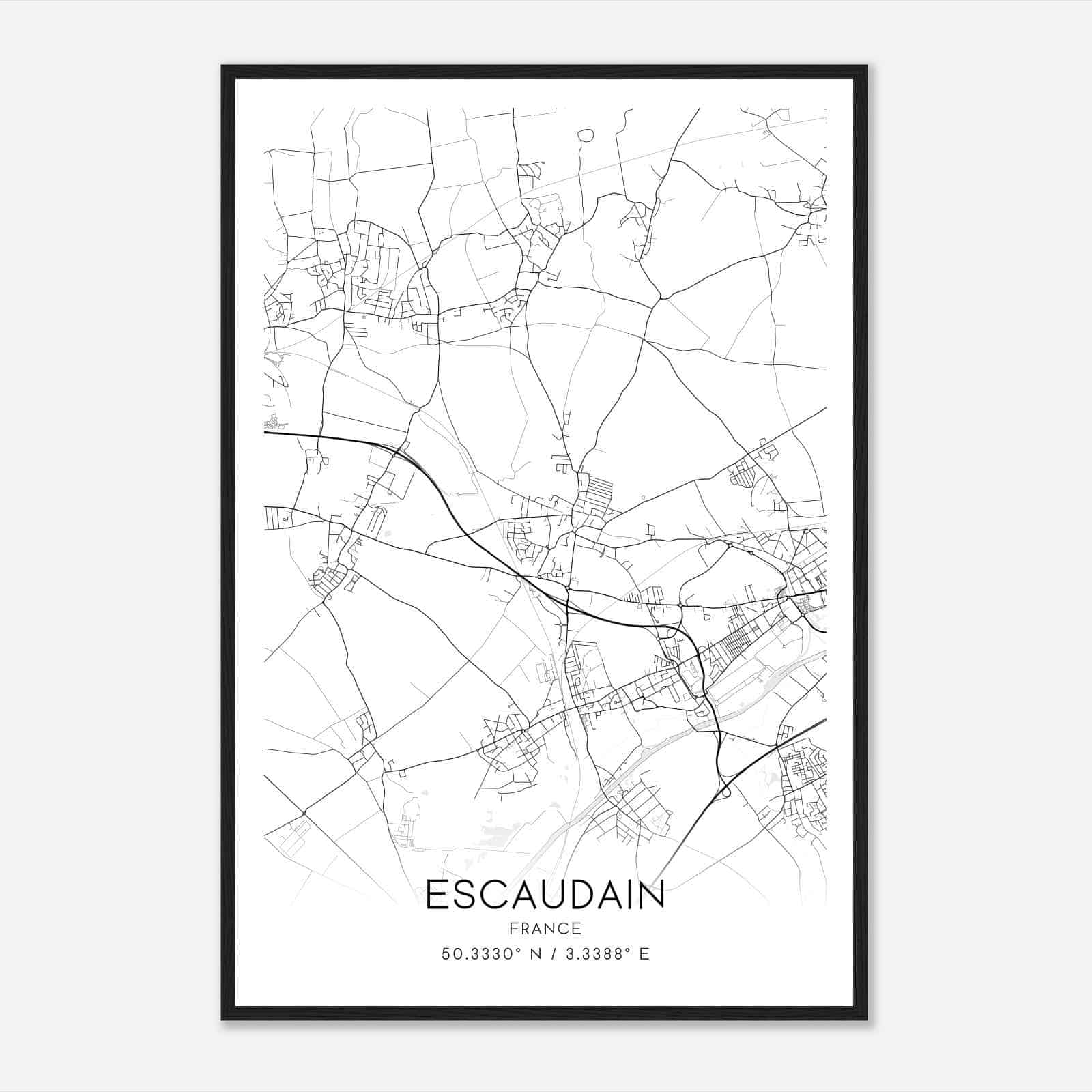 Escaudain France Map Poster, Modern Home Decor Wall Art Print