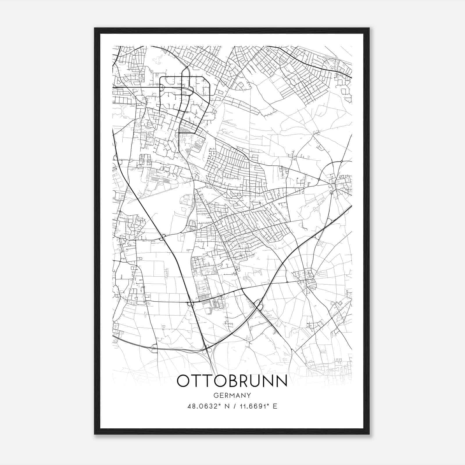 Ottobrunn Germany Map Poster, Modern Home Decor Wall Art Print