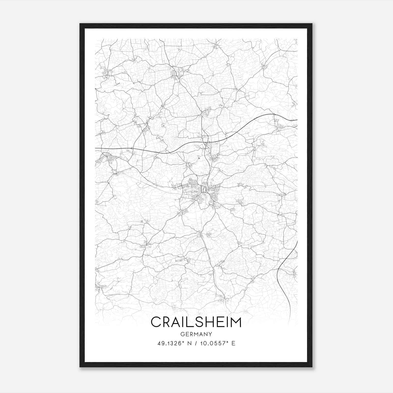 Crailsheim Germany Map Poster, Modern Home Decor Wall Art Print
