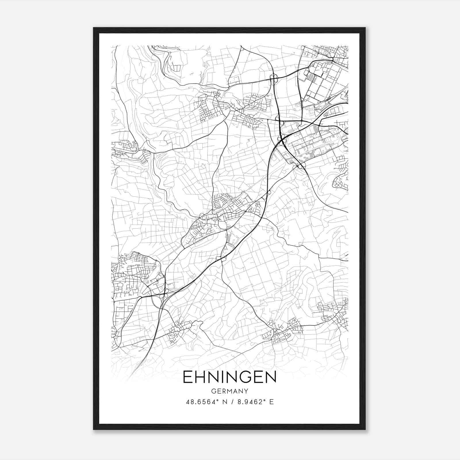 Ehningen Germany Map Poster, Modern Home Decor Wall Art Print