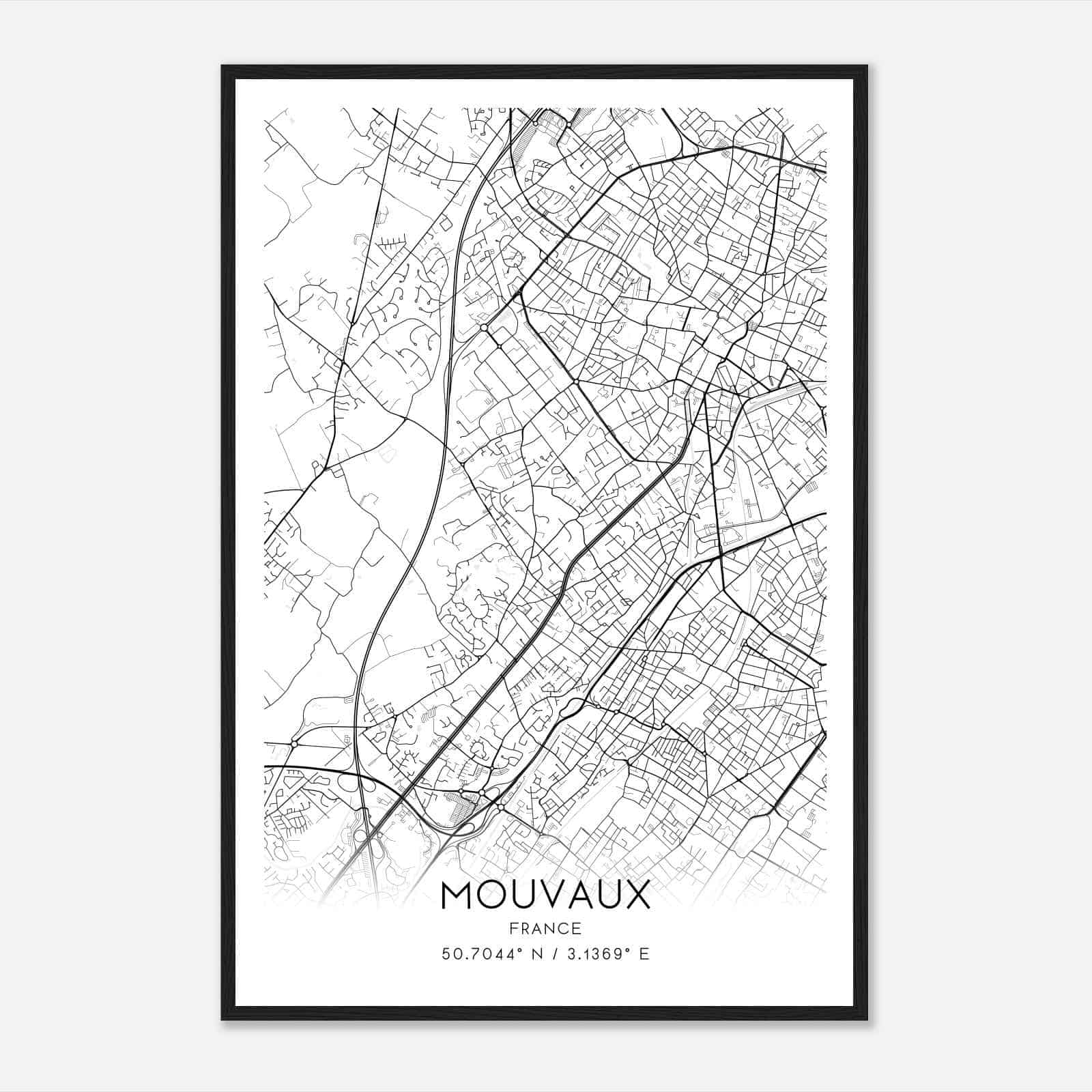 Mouvaux France Map Poster, Modern Home Decor Wall Art Print