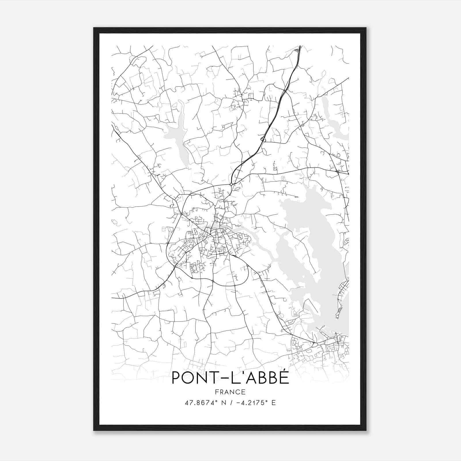 Pont-l’Abbe France Map Poster, Modern Home Decor Wall Art Print
