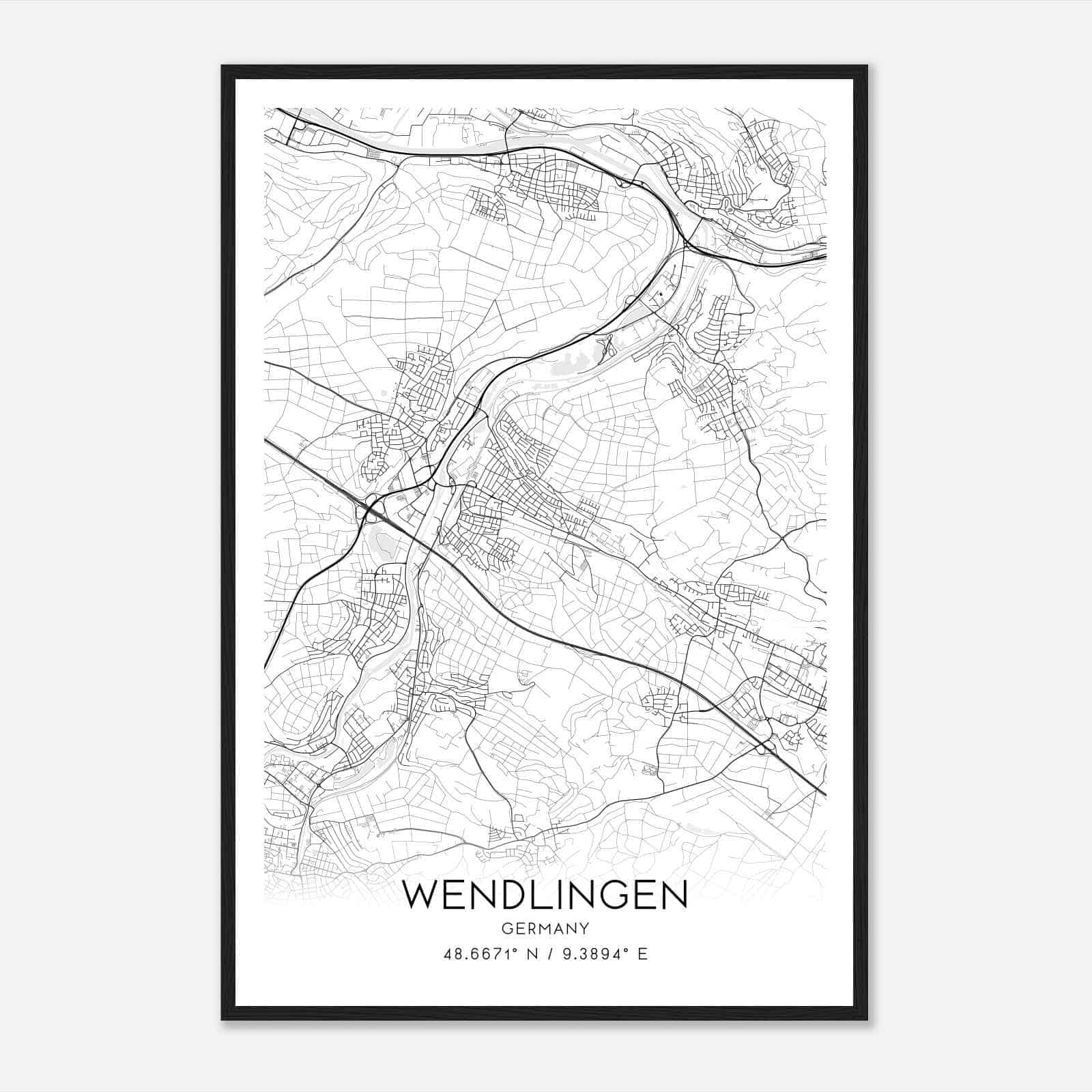 Wendlingen am Neckar Germany Map Poster, Modern Home Decor Wall Art Print