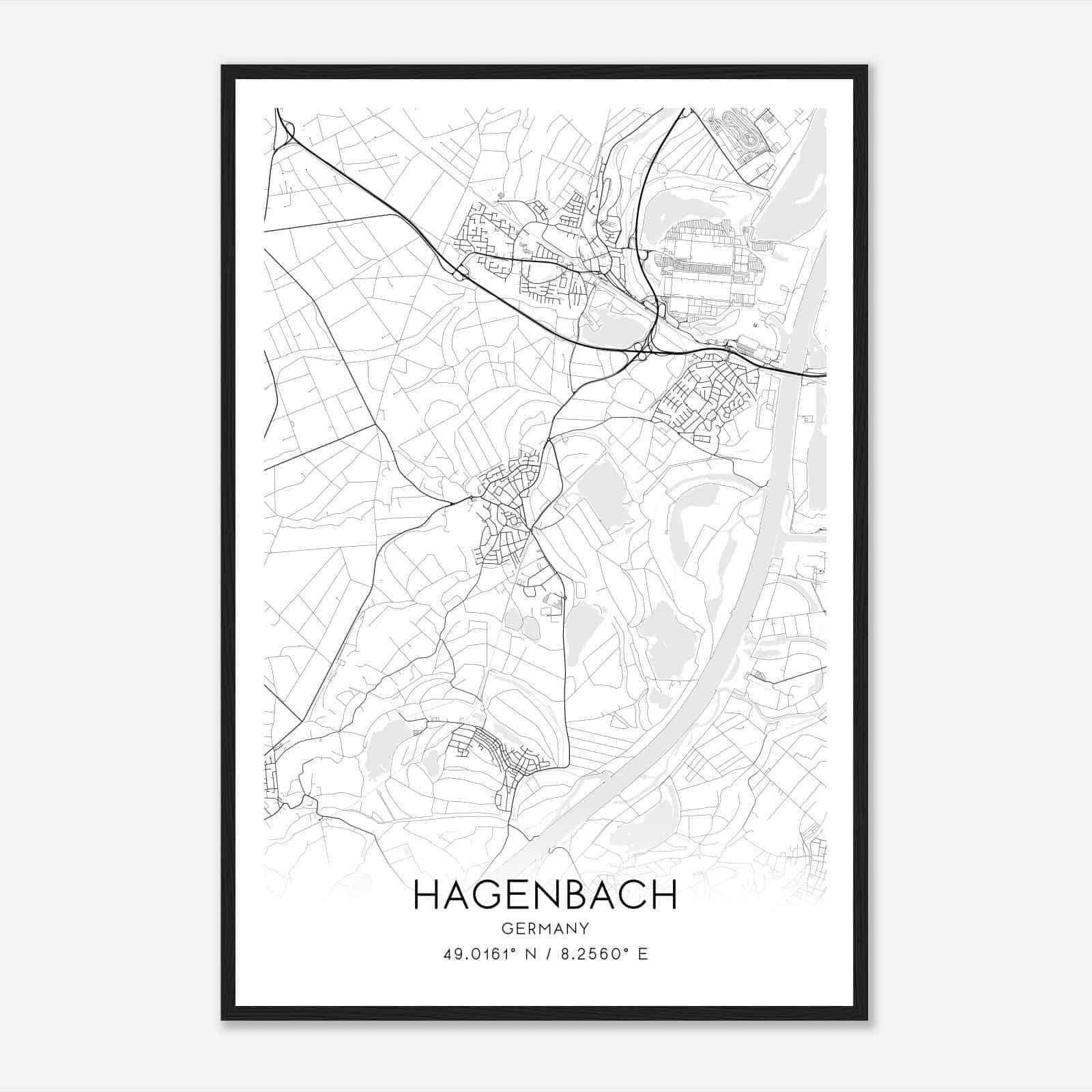 Hagenbach Germany Map Poster, Modern Home Decor Wall Art Print