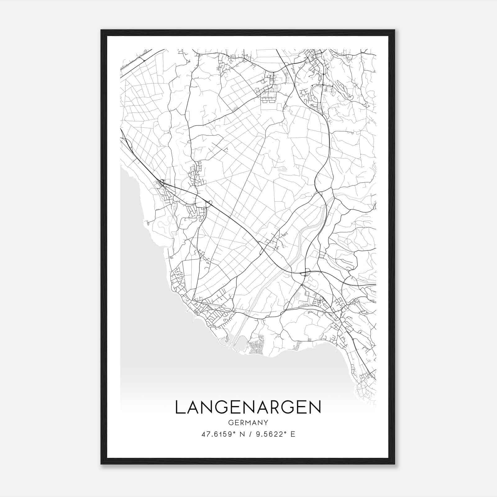 Langenargen Germany Map Poster, Modern Home Decor Wall Art Print