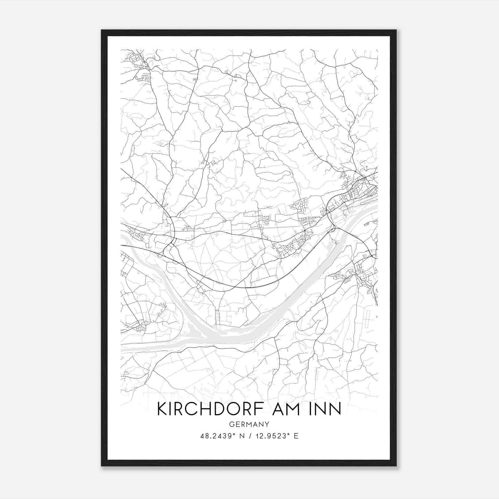 Kirchdorf am Inn Germany Map Poster, Modern Home Decor Wall Art Print