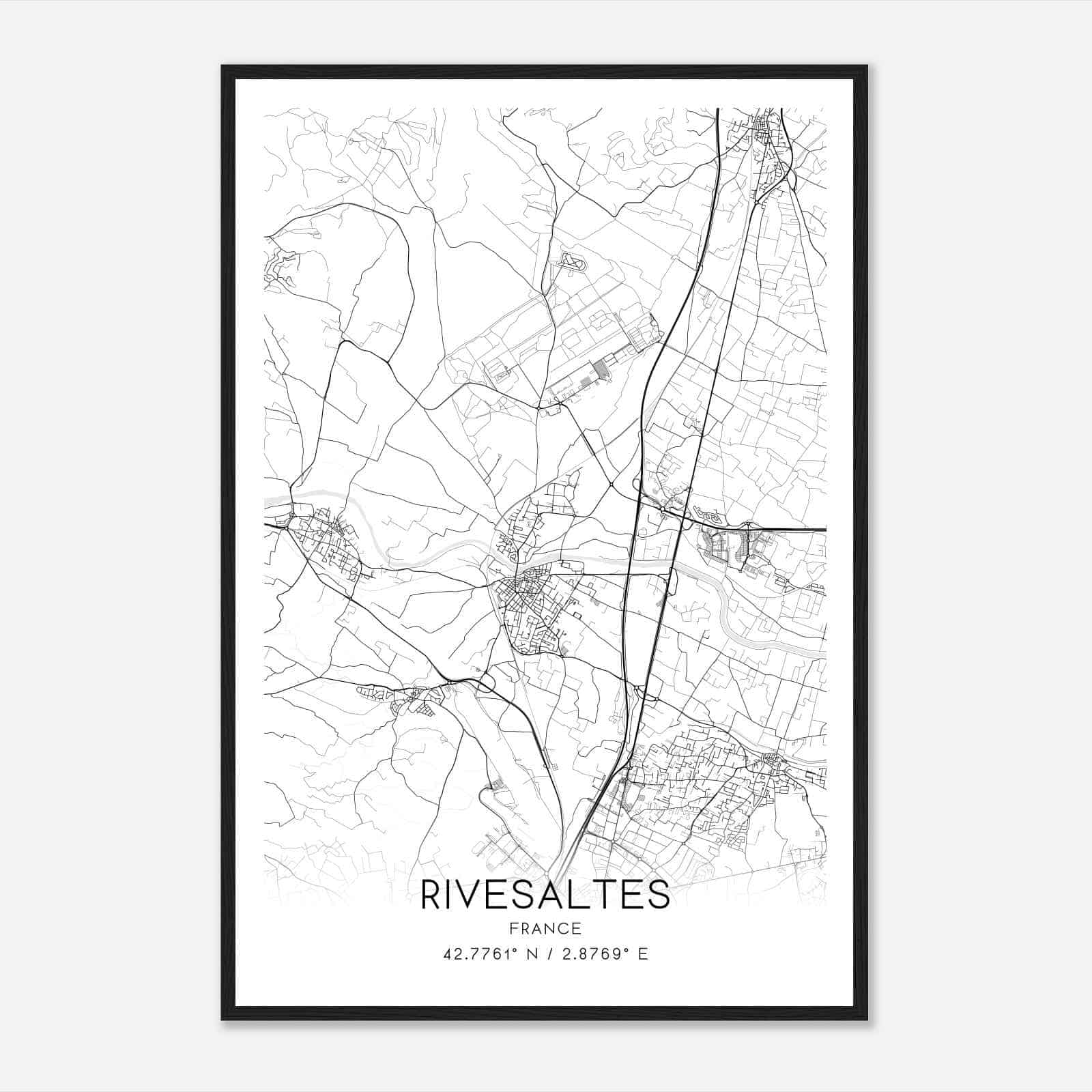 Rivesaltes France Map Poster, Modern Home Decor Wall Art Print