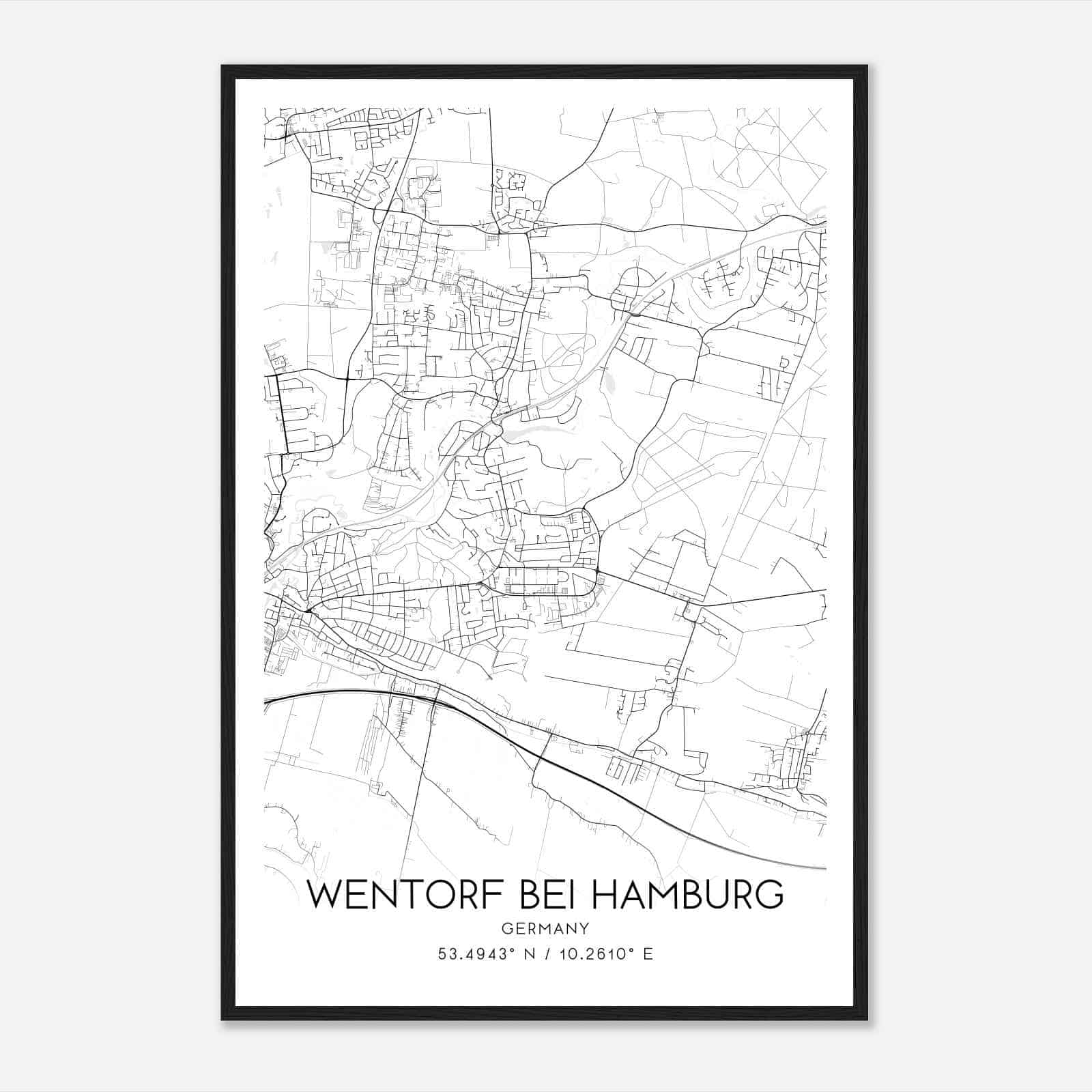 Wentorf bei Hamburg Germany Map Poster, Modern Home Decor Wall Art Print