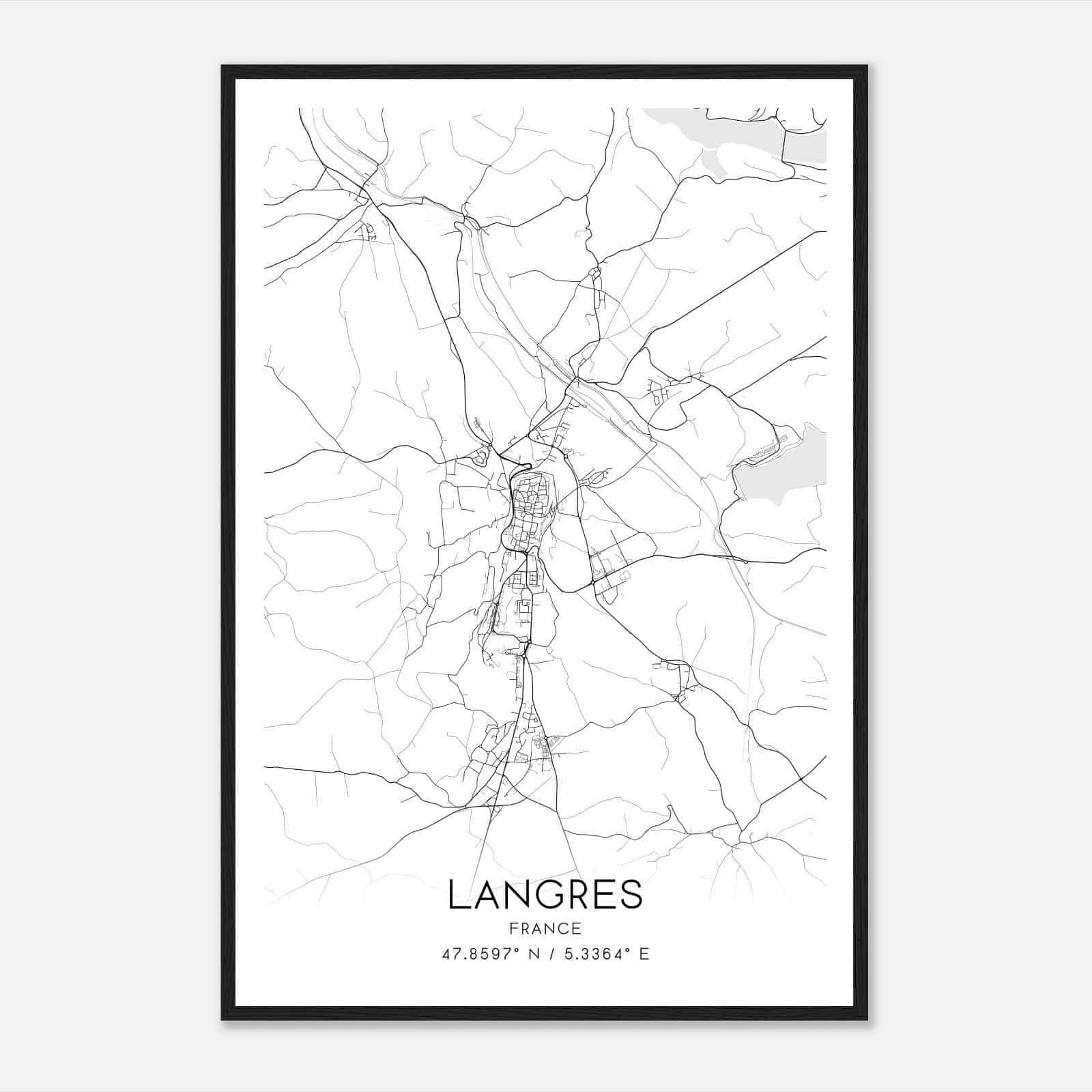 Langres France Map Poster, Modern Home Decor Wall Art Print