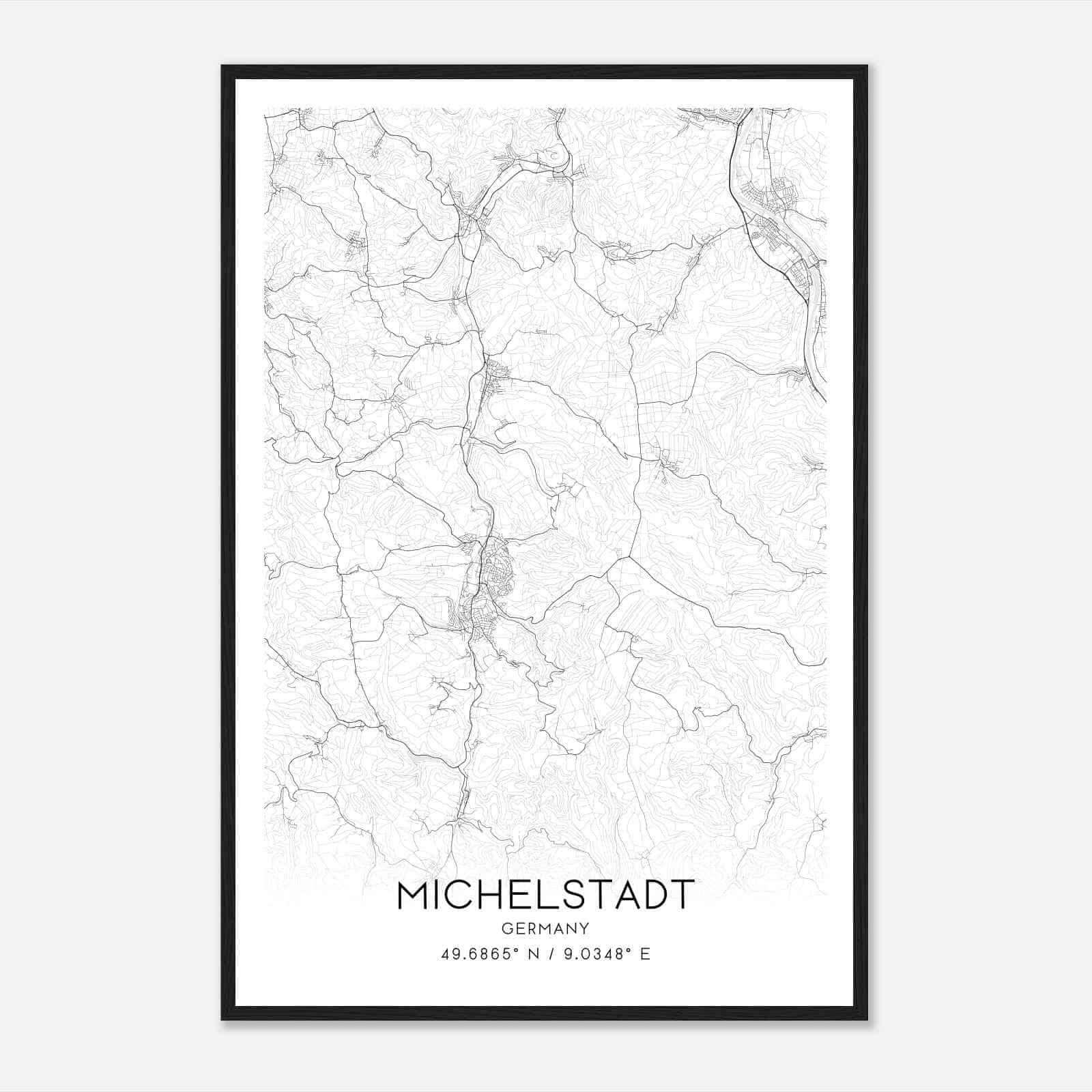 Michelstadt Germany Map Poster, Modern Home Decor Wall Art Print