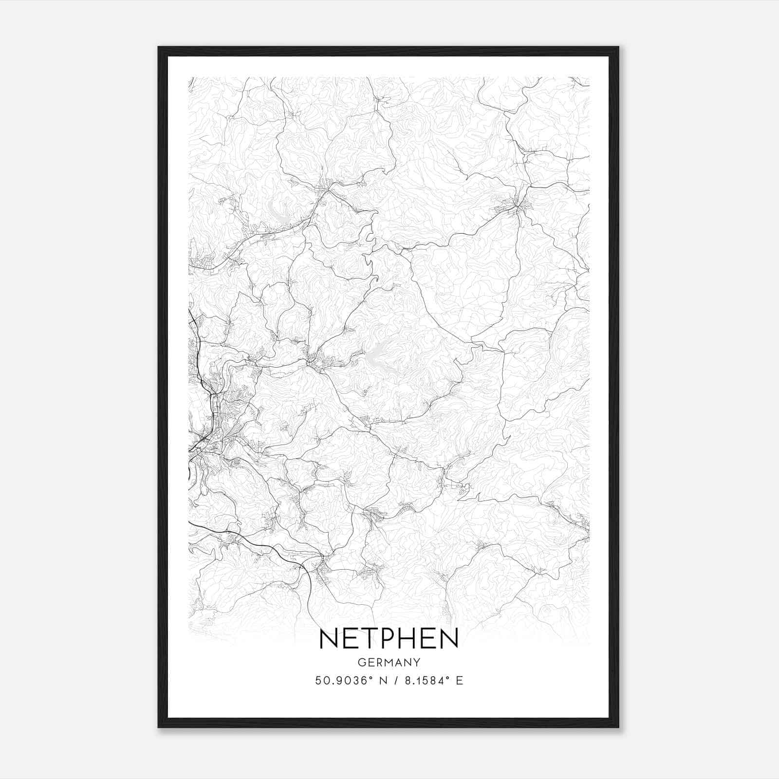 Netphen Germany Map Poster, Modern Home Decor Wall Art Print