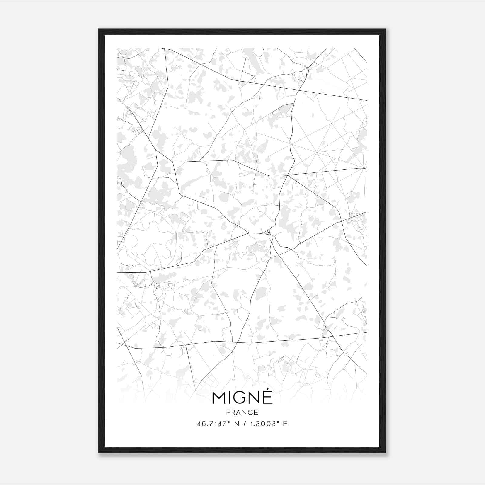 Migne France Map Poster, Modern Home Decor Wall Art Print
