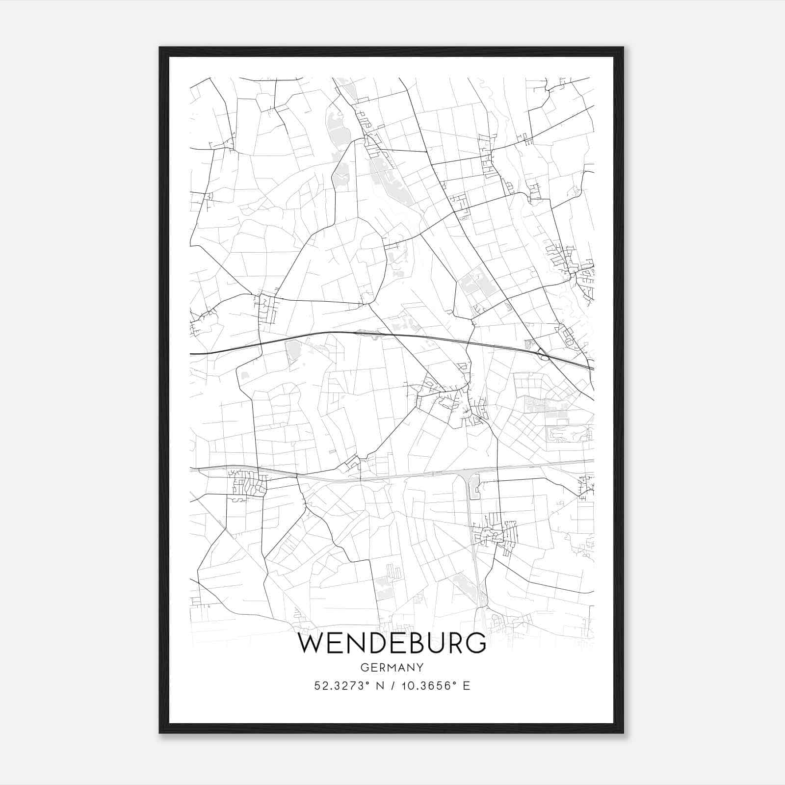 Wendeburg Germany Map Poster, Modern Home Decor Wall Art Print