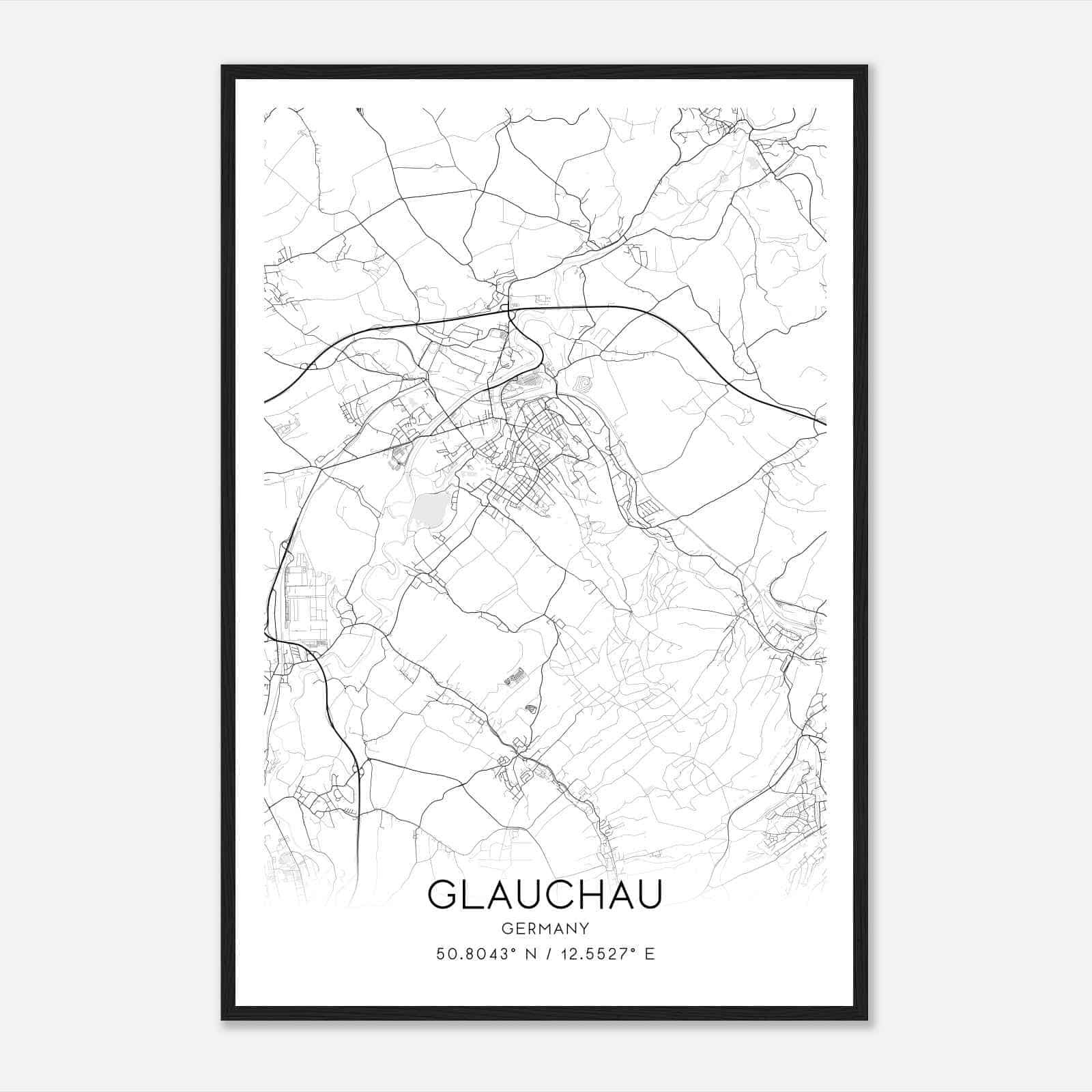 Glauchau Germany Map Poster, Modern Home Decor Wall Art Print