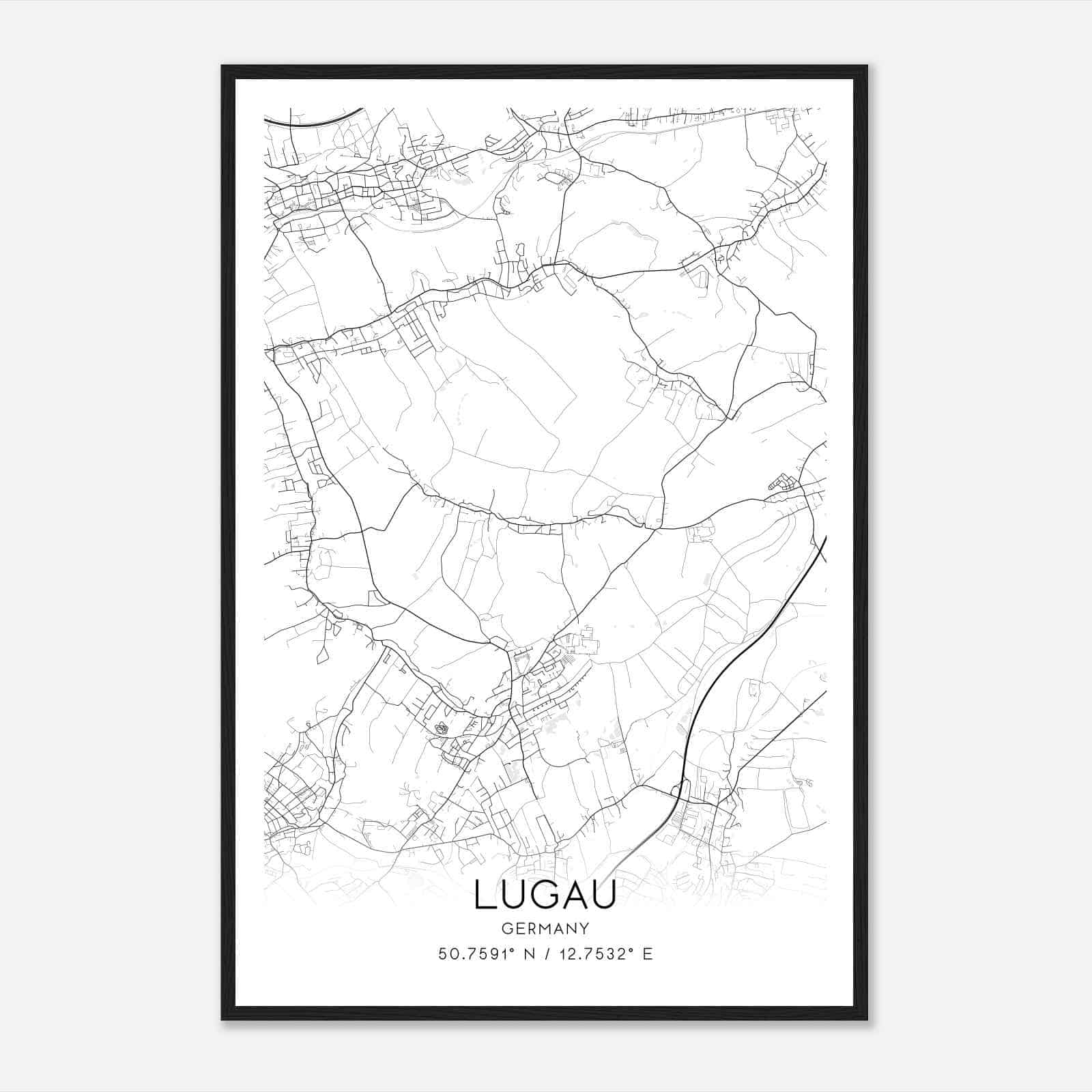 Lugau Germany Map Poster, Modern Home Decor Wall Art Print
