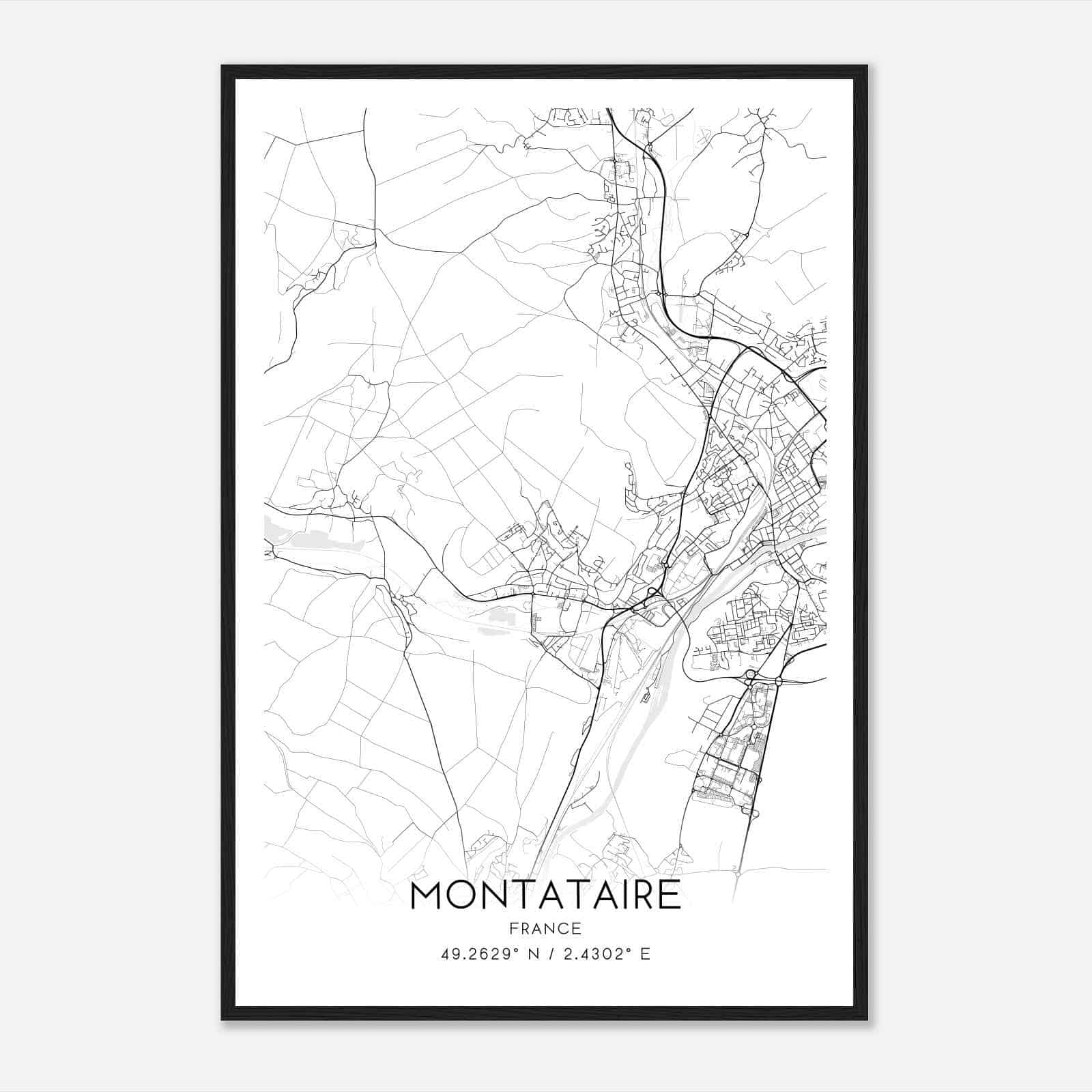 Montataire France Map Poster, Modern Home Decor Wall Art Print