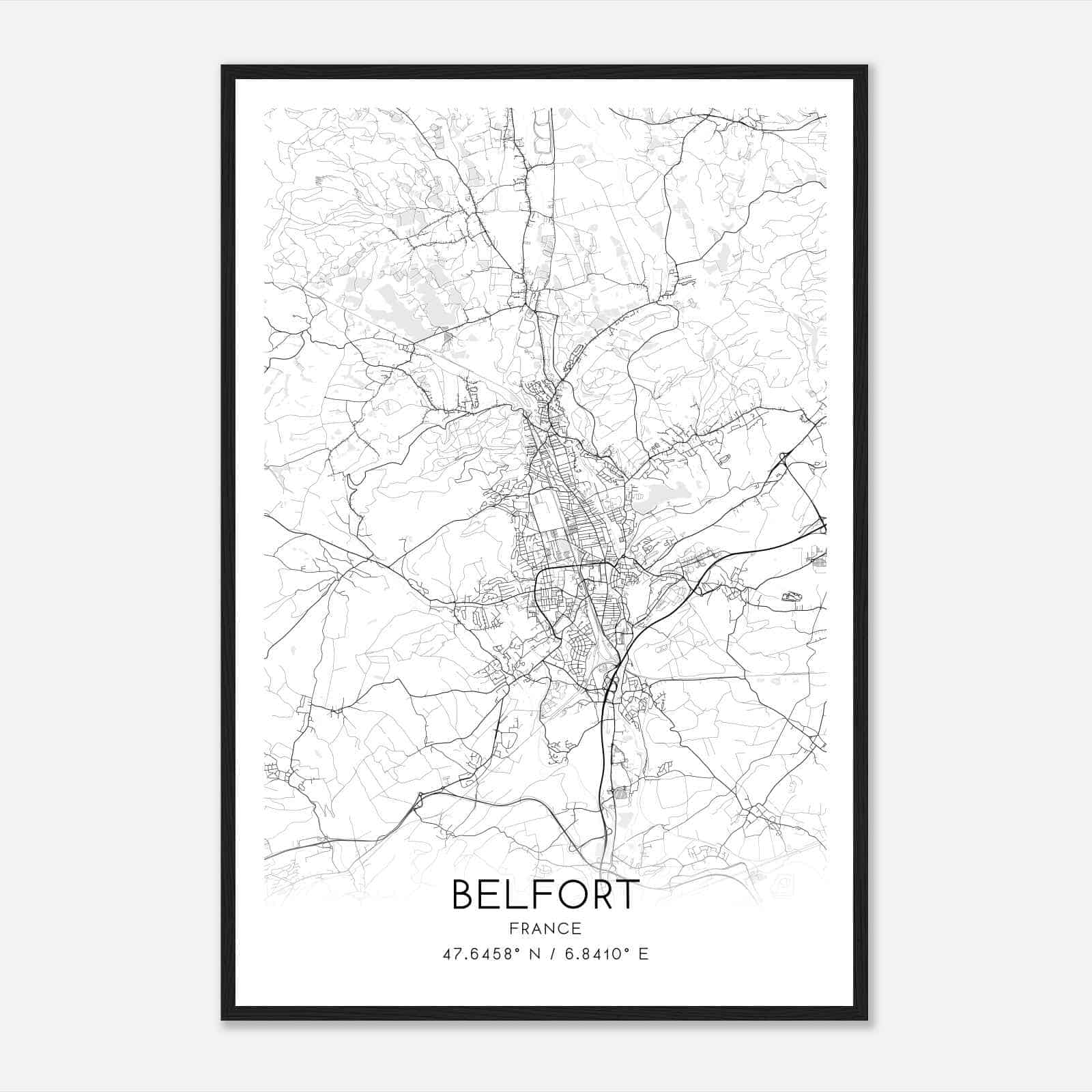 Belfort France Map Poster, Modern Home Decor Wall Art Print