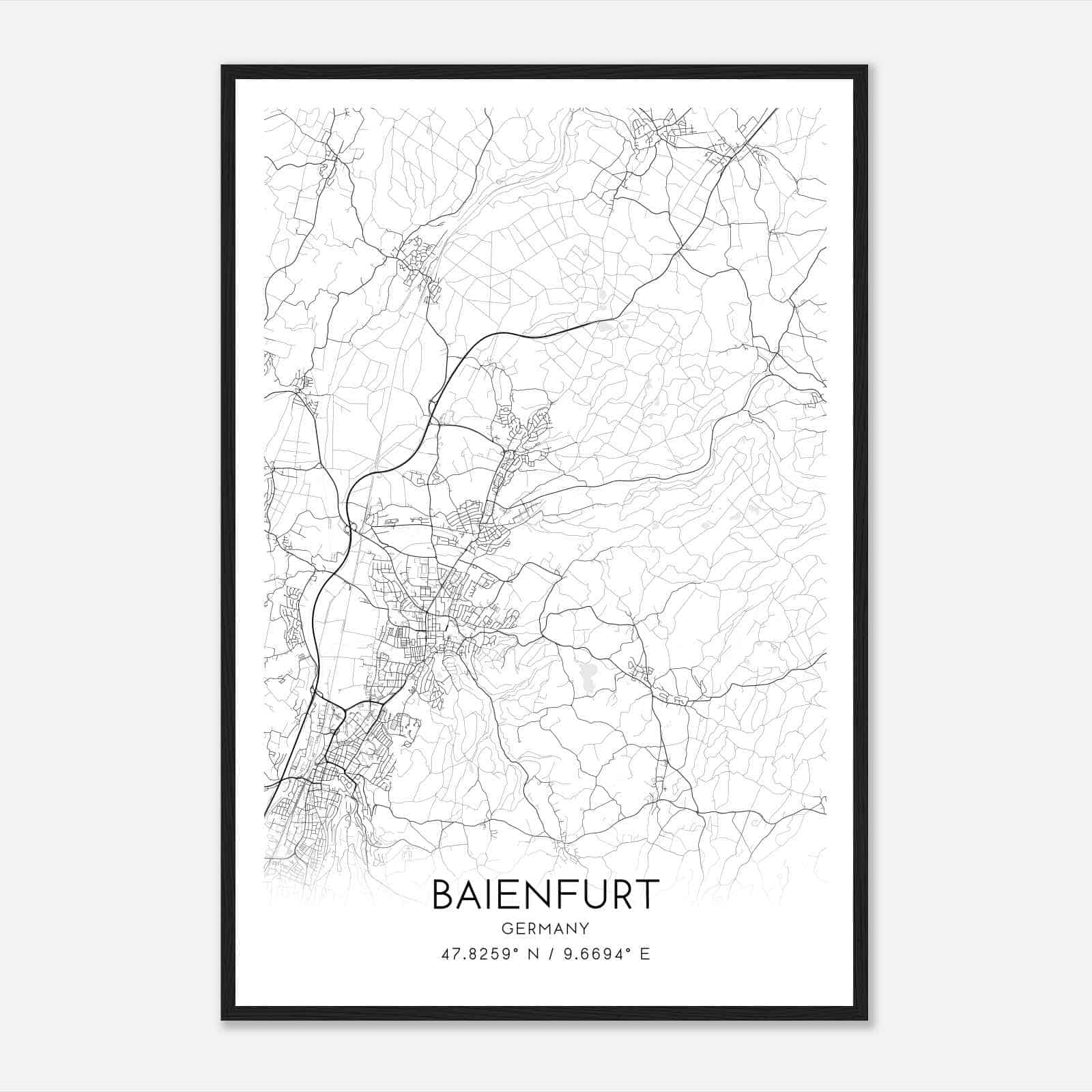 Baienfurt Germany Map Poster, Modern Home Decor Wall Art Print