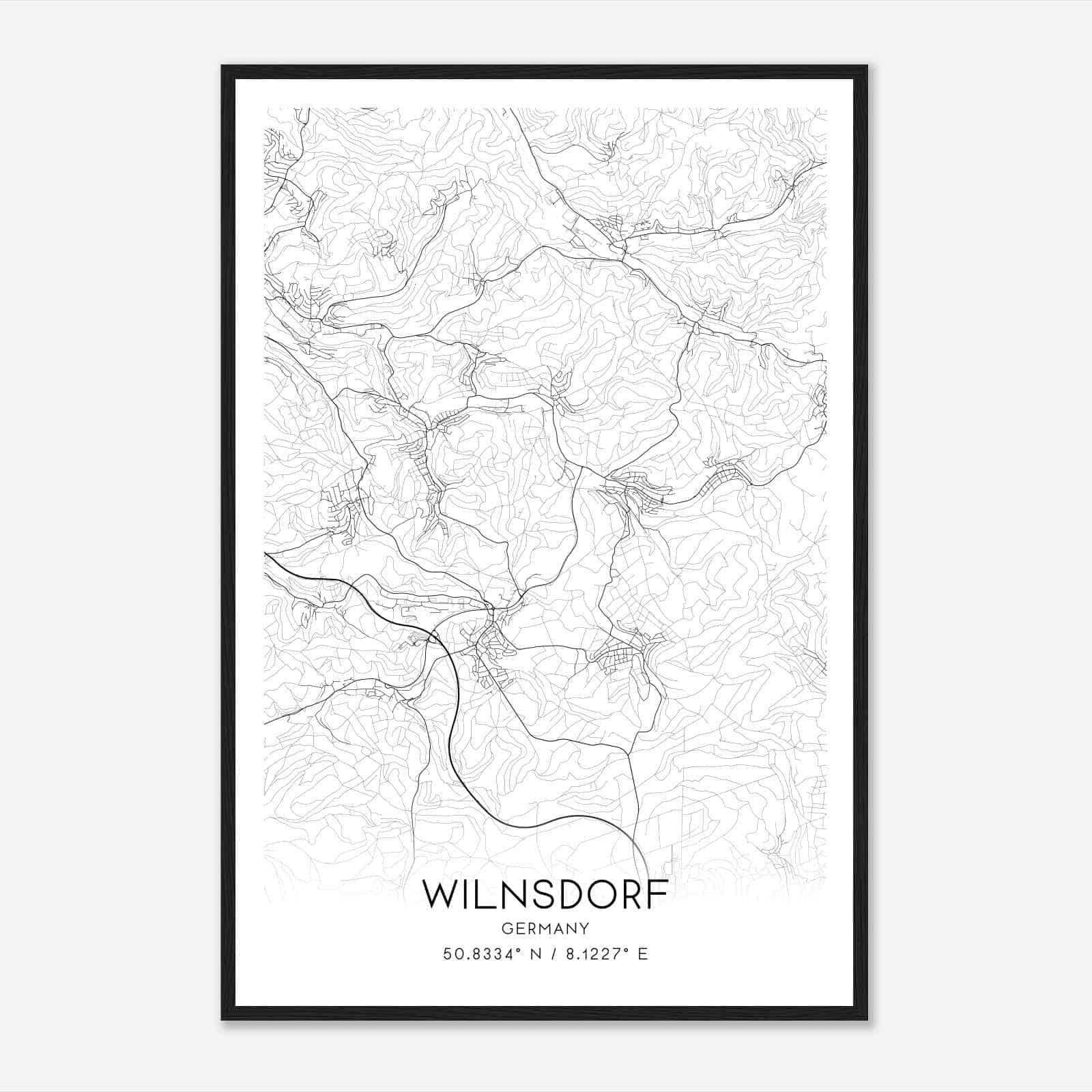 Wilnsdorf Germany Map Poster, Modern Home Decor Wall Art Print