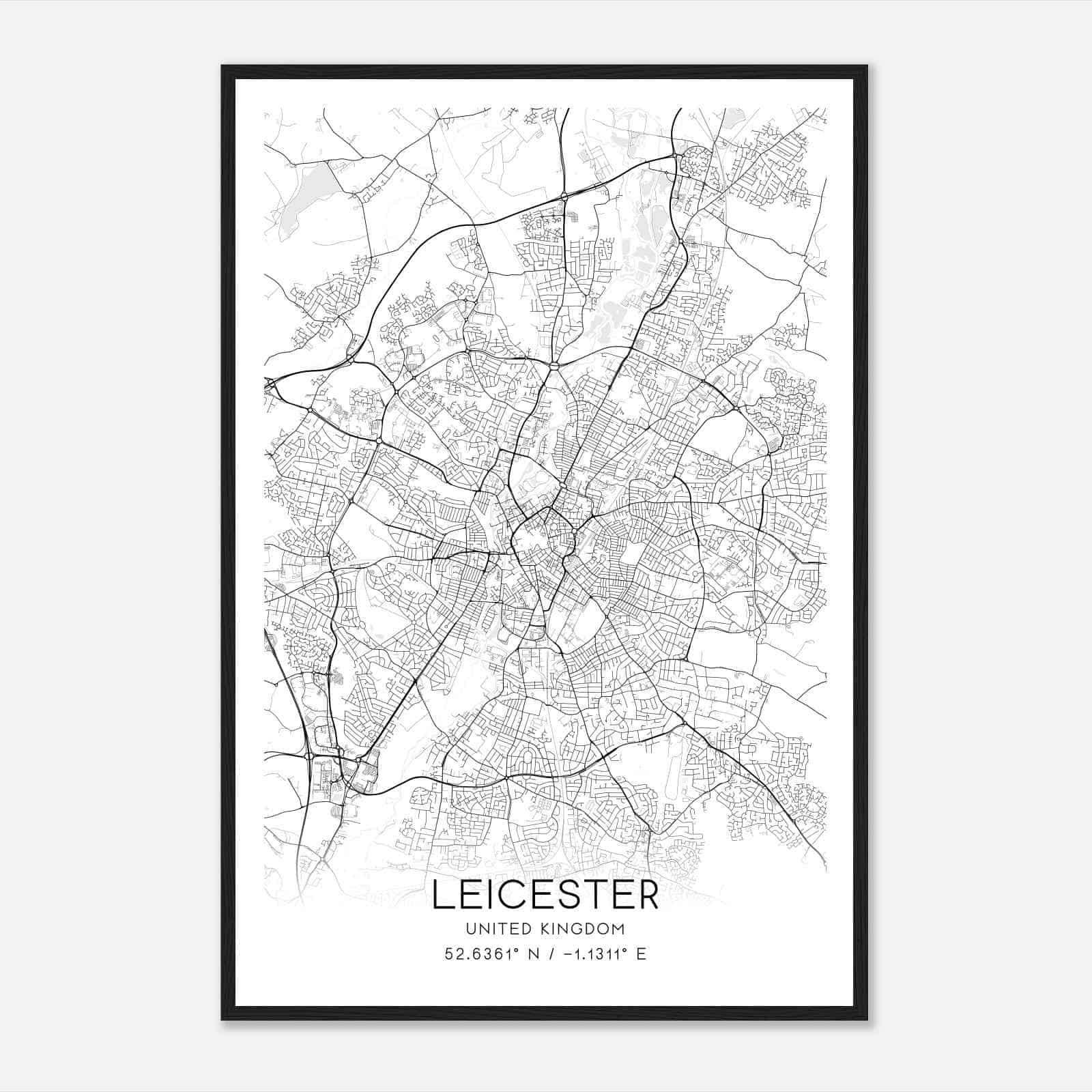 Leicester United Kingdom Map Poster, Modern Home Decor Wall Art Print