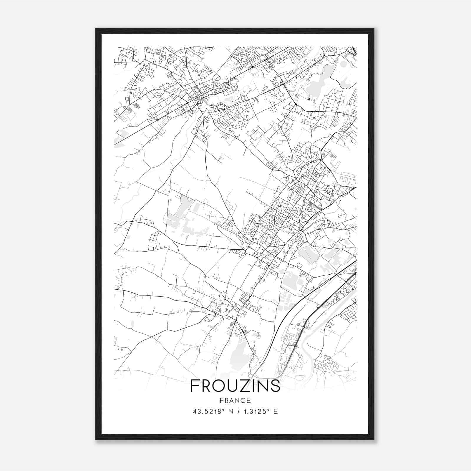 Frouzins France Map Poster, Modern Home Decor Wall Art Print