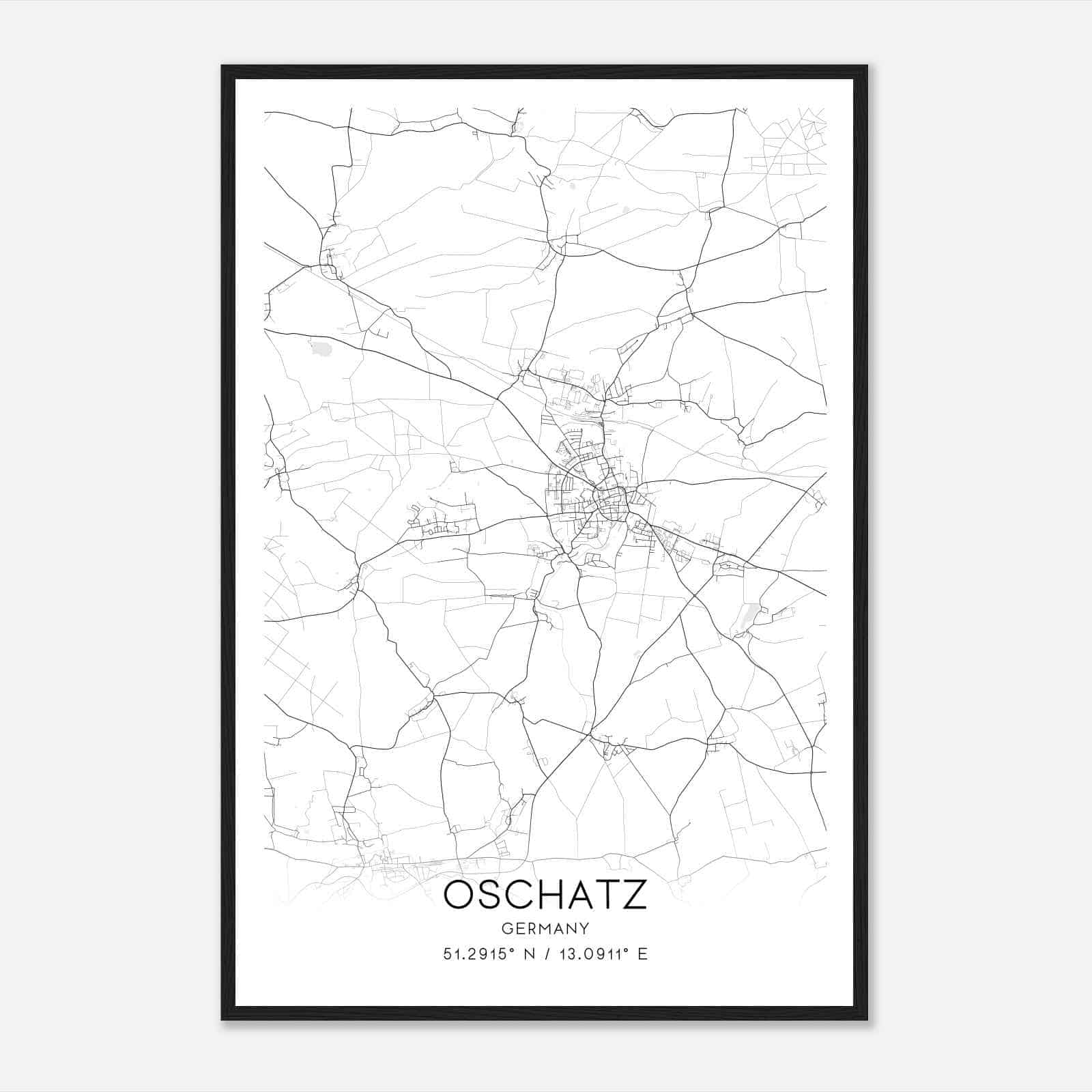 Oschatz Germany Map Poster, Modern Home Decor Wall Art Print