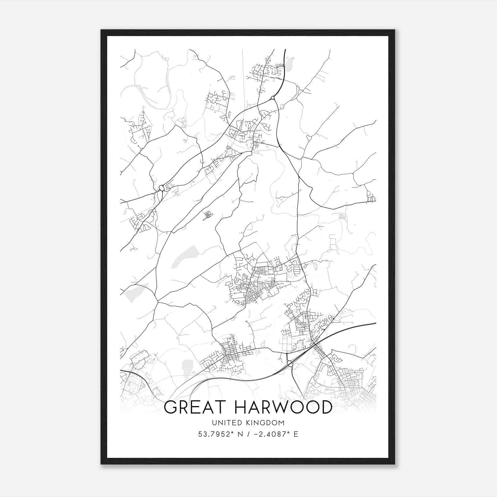 Great Harwood United Kingdom Map Poster, Modern Home Decor Wall Art Print Great Harwood United Kingdom Map Poster, Modern Home Decor Wall Art Print