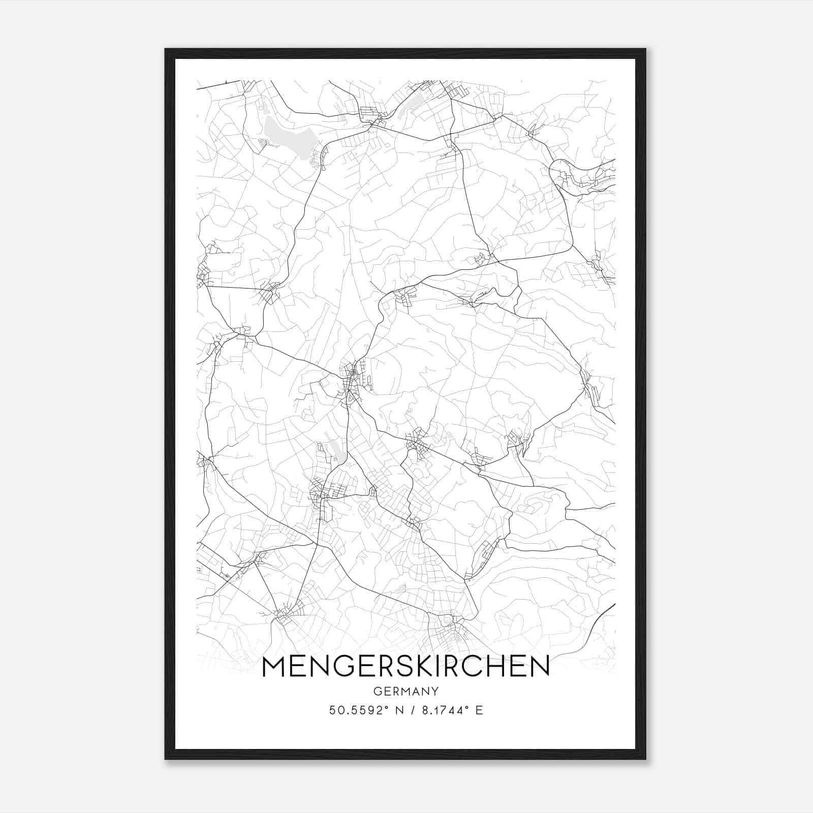 Mengerskirchen Germany Map Poster, Modern Home Decor Wall Art Print