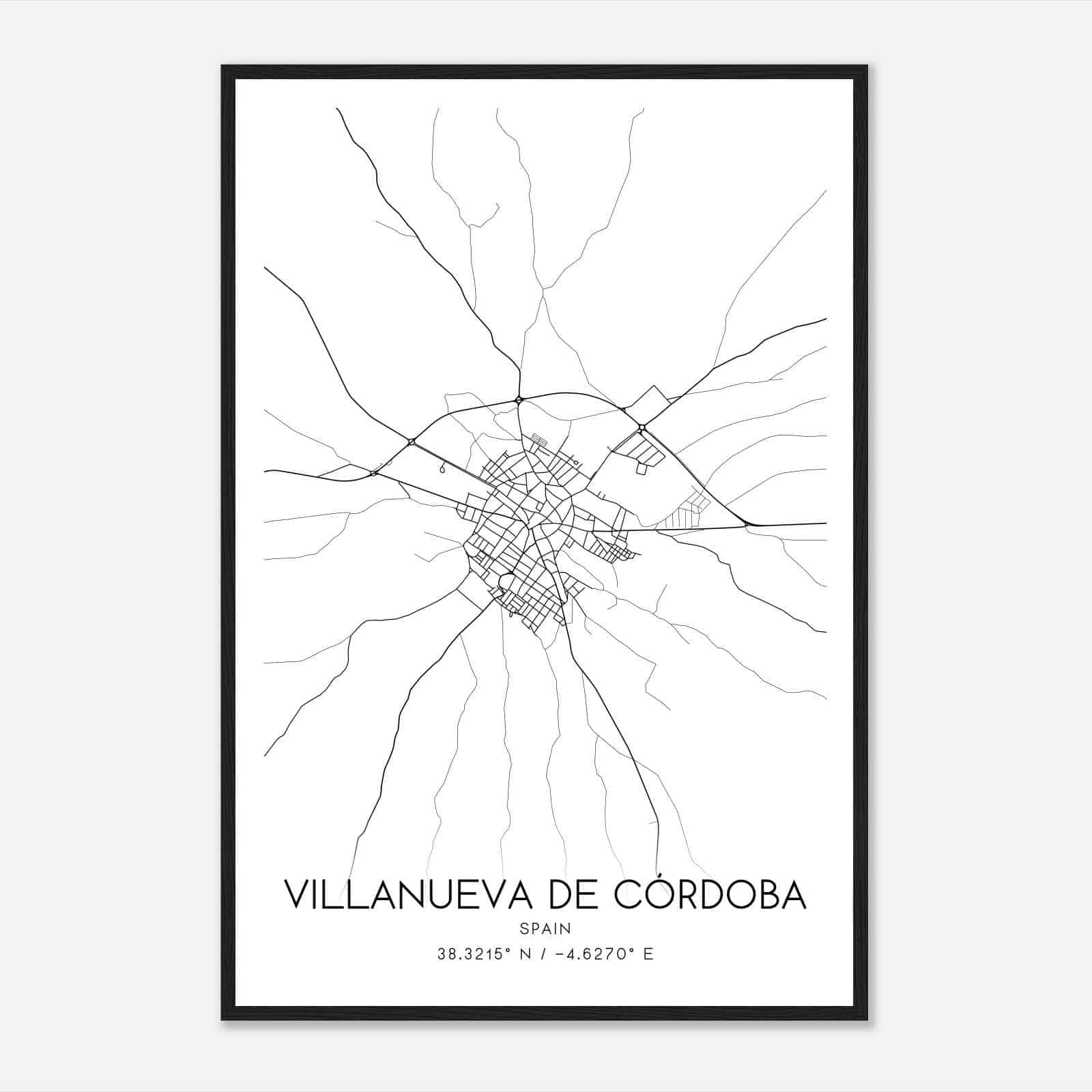 Villanueva de Cordoba Spain Map Poster, Modern Home Decor Wall Art Print