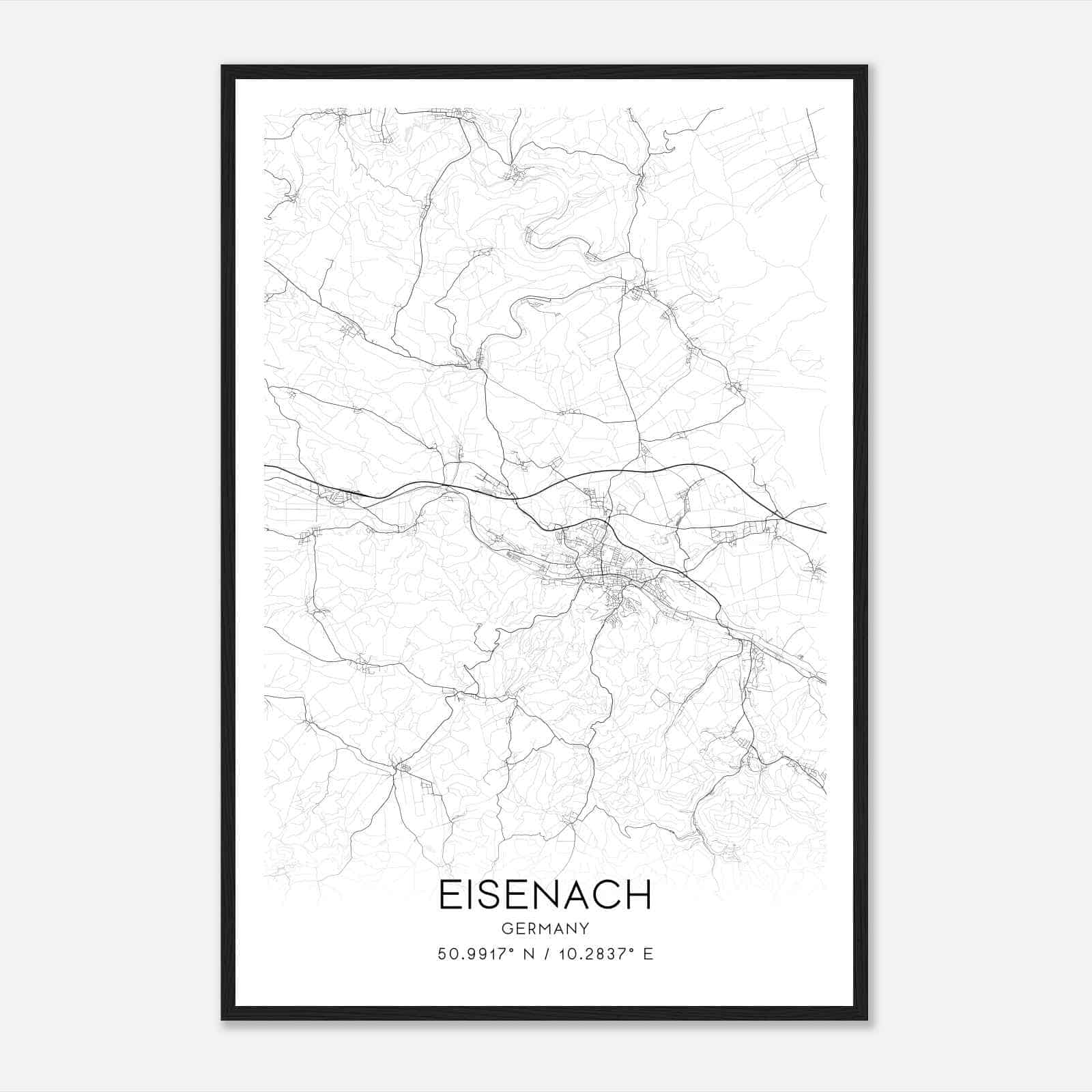 Eisenach Germany Map Poster, Modern Home Decor Wall Art Print