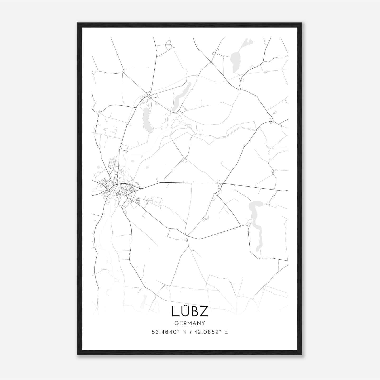 Lubz Germany Map Poster, Modern Home Decor Wall Art Print