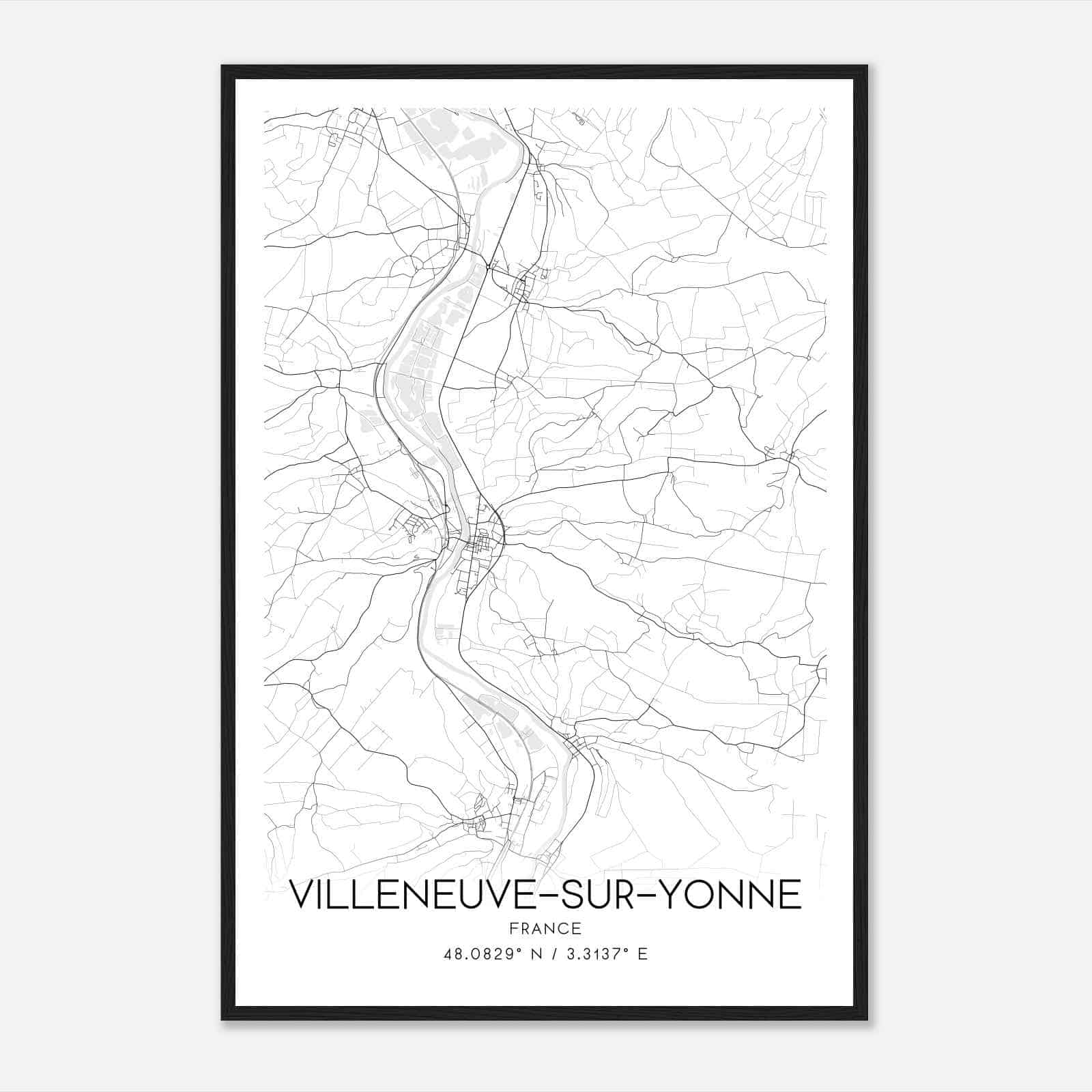 Villeneuve-sur-Yonne France Map Poster, Modern Home Decor Wall Art Print
