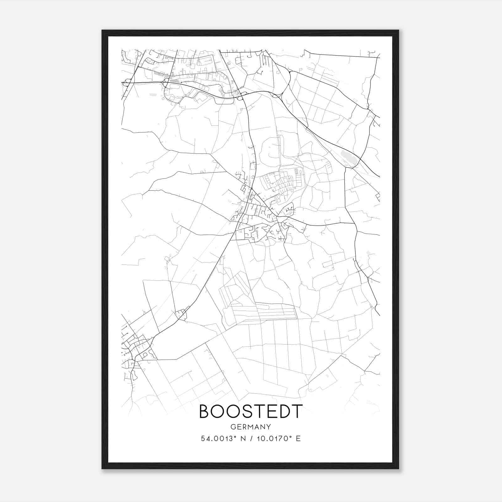 Boostedt Germany Map Poster, Modern Home Decor Wall Art Print