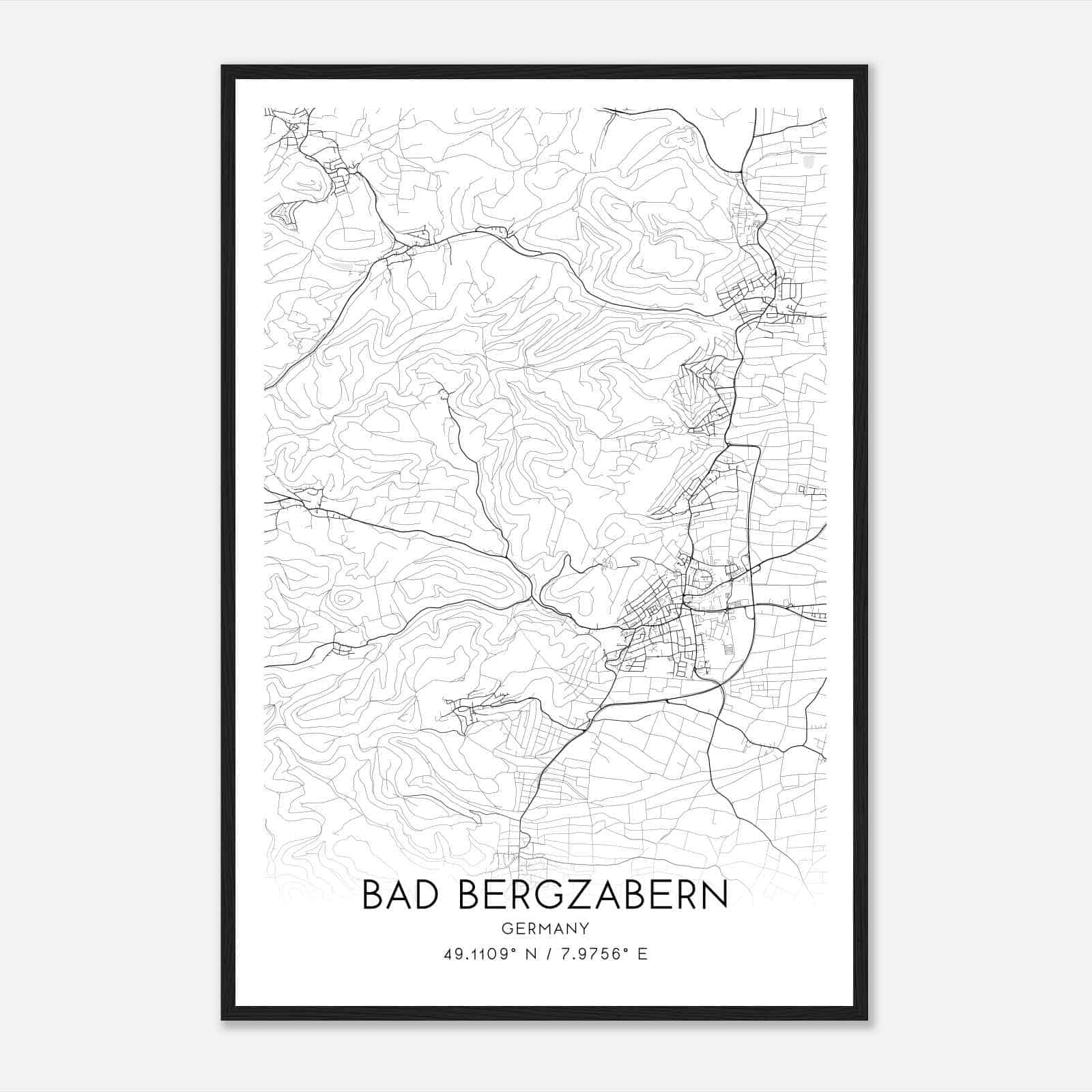 Bad Bergzabern Germany Map Poster, Modern Home Decor Wall Art Print