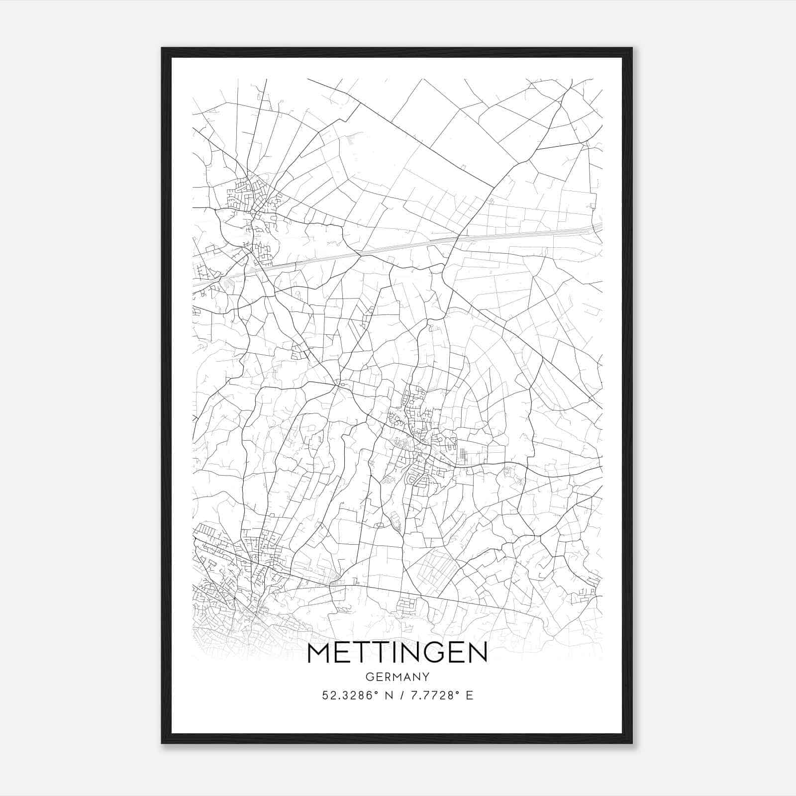 Mettingen Germany Map Poster, Modern Home Decor Wall Art Print