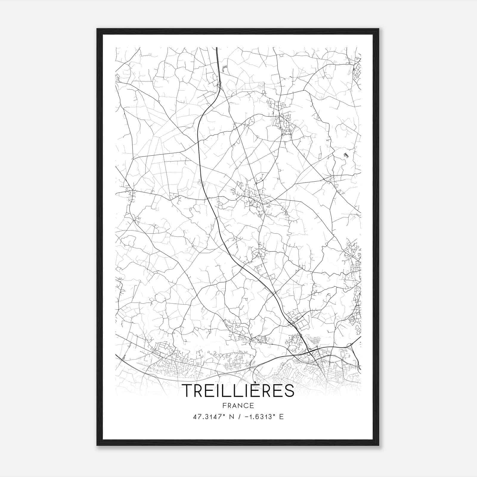 Treillieres France Map Poster, Modern Home Decor Wall Art Print