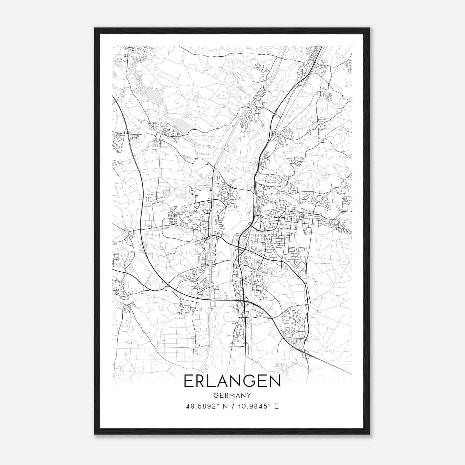 Erlangen Germany Map Poster, Modern Home Decor Wall Art Print