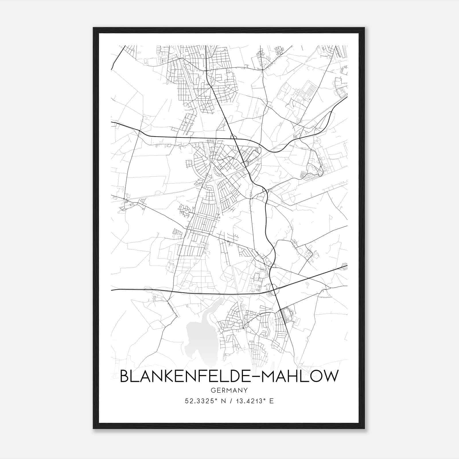 Blankenfelde Germany Map Poster, Modern Home Decor Wall Art Print