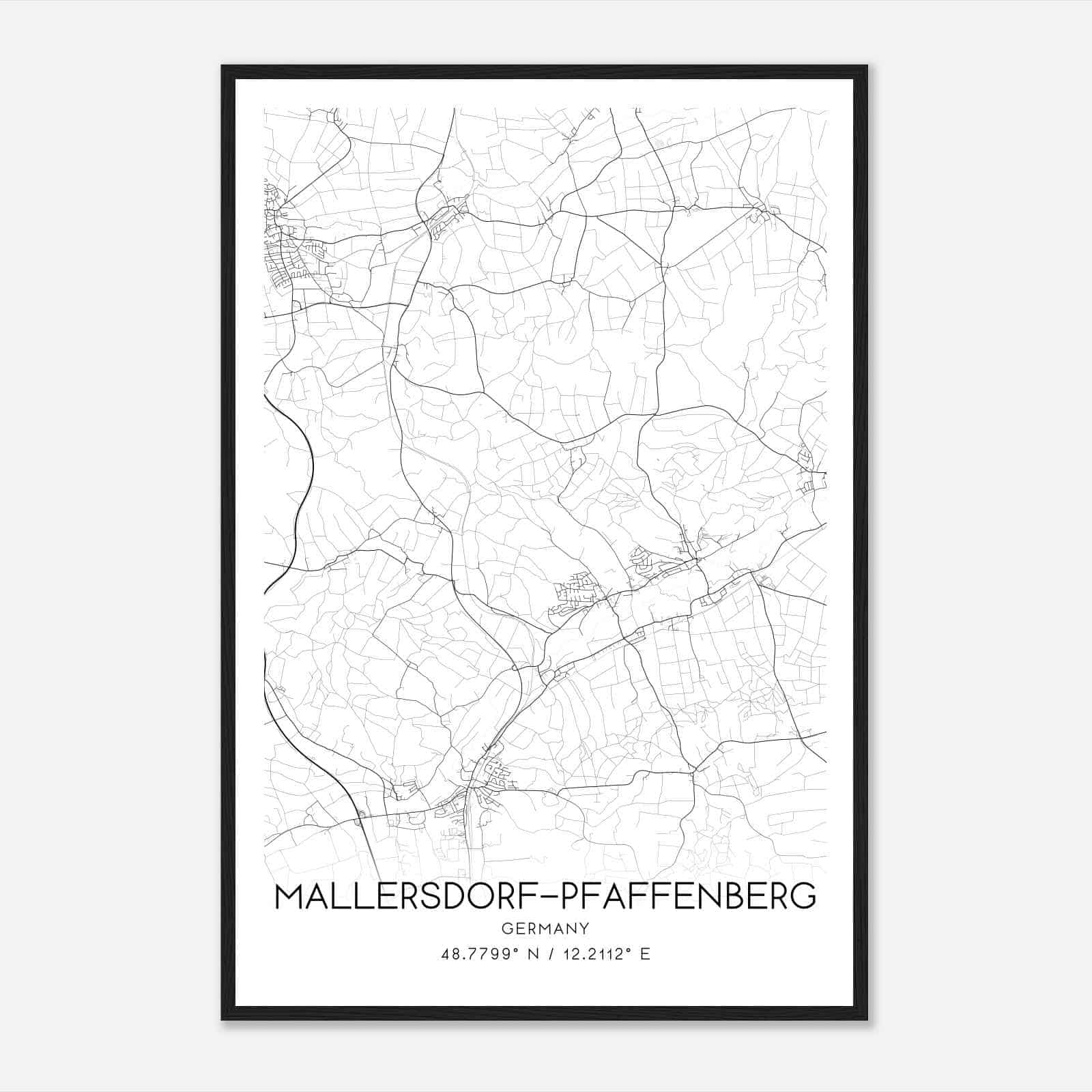 Mallersdorf-Pfaffenberg Germany Map Poster, Modern Home Decor Wall Art Print