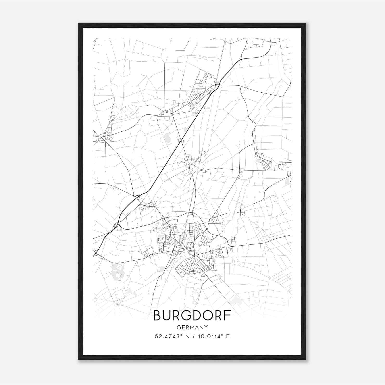 Burgdorf Germany Map Poster, Modern Home Decor Wall Art Print