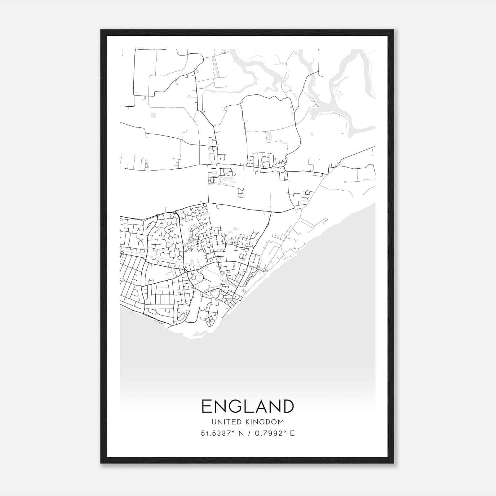 Shoeburyness United Kingdom Map Poster, Modern Home Decor Wall Art Print
