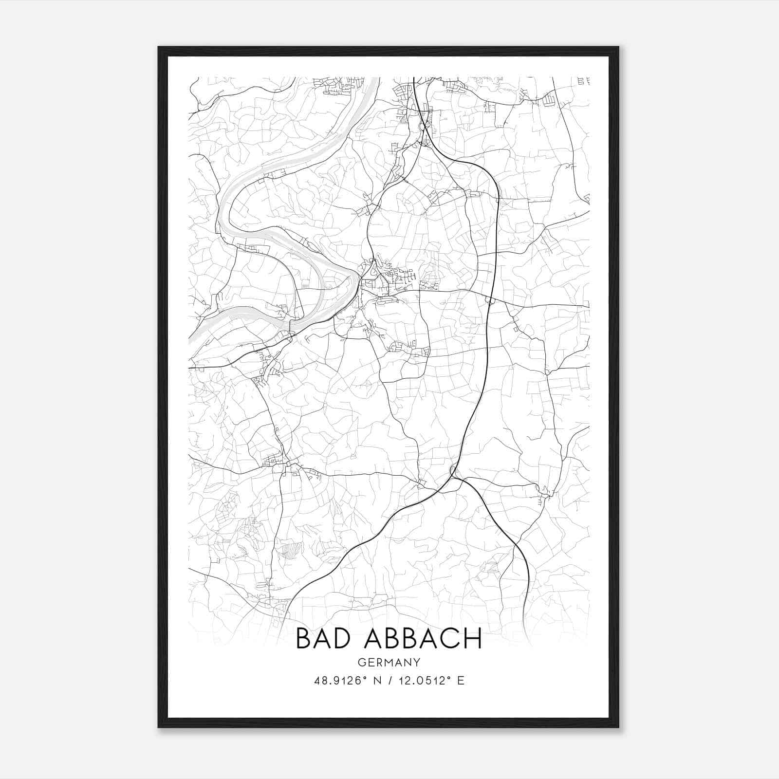 Bad Abbach Germany Map Poster, Modern Home Decor Wall Art Print