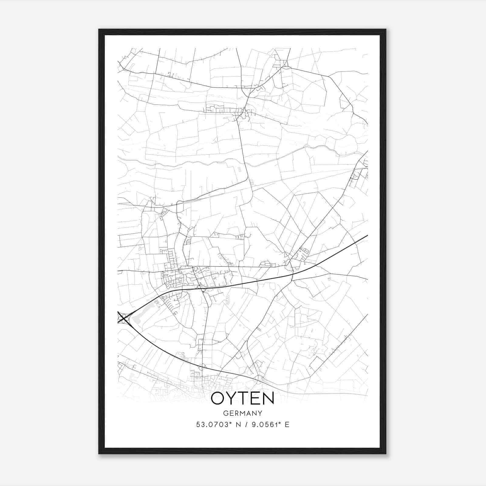 Oyten Germany Map Poster, Modern Home Decor Wall Art Print