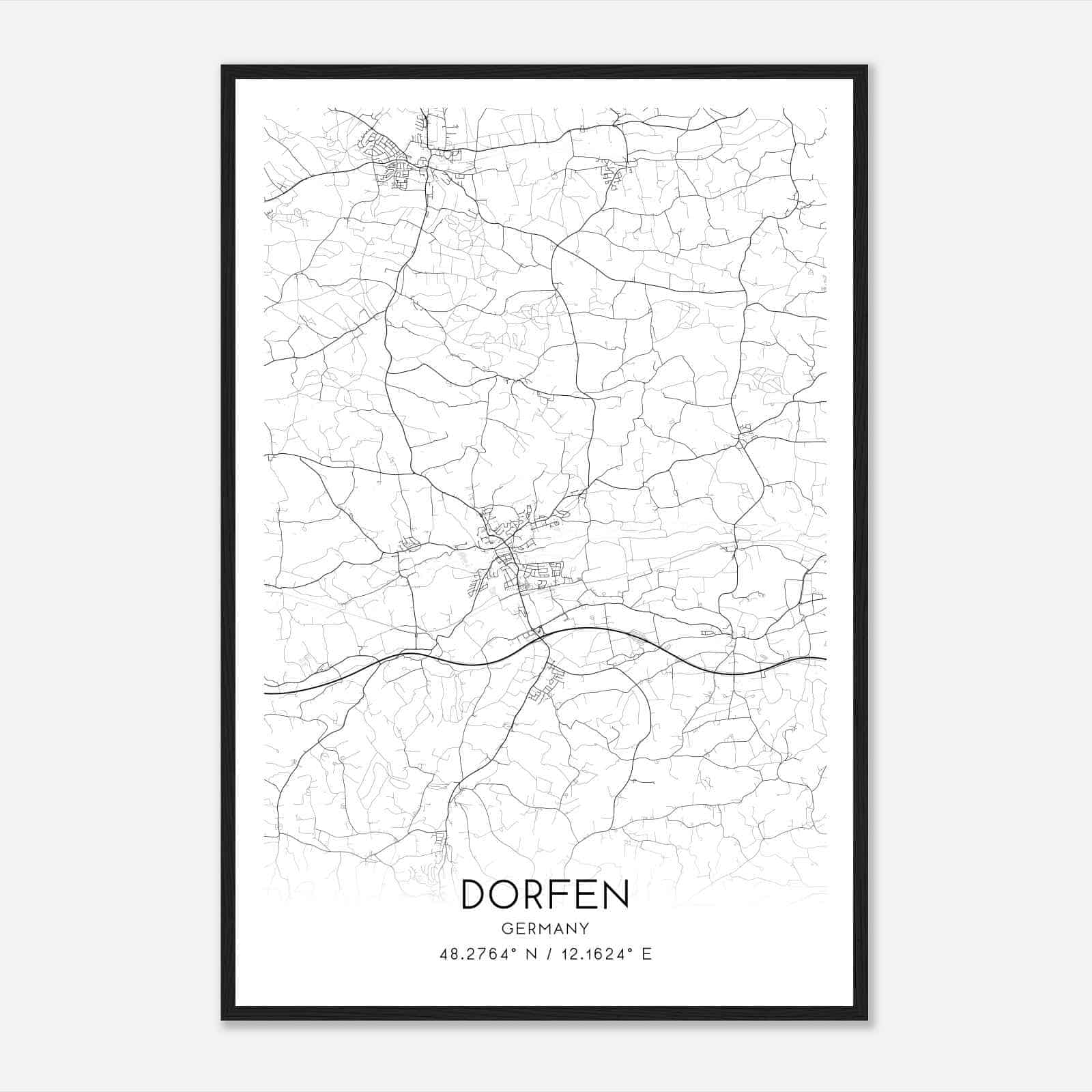 Dorfen Germany Map Poster, Modern Home Decor Wall Art Print