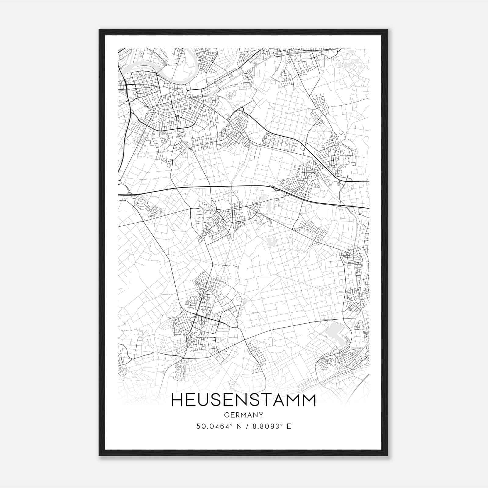 Heusenstamm Germany Map Poster, Modern Home Decor Wall Art Print