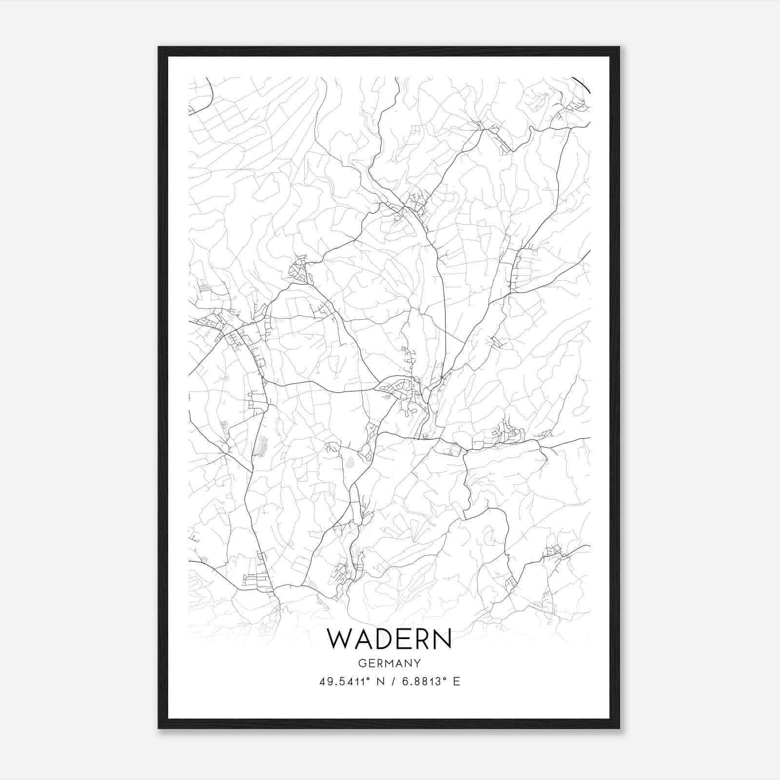 Wadern Germany Map Poster, Modern Home Decor Wall Art Print
