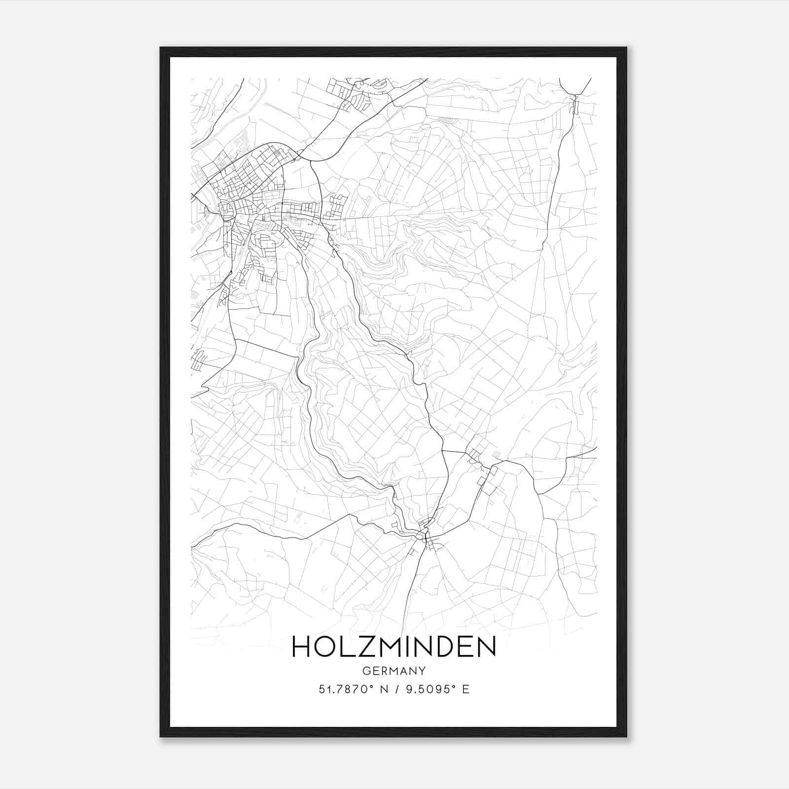 Holzminden Germany Map Poster, Modern Home Decor Wall Art Print